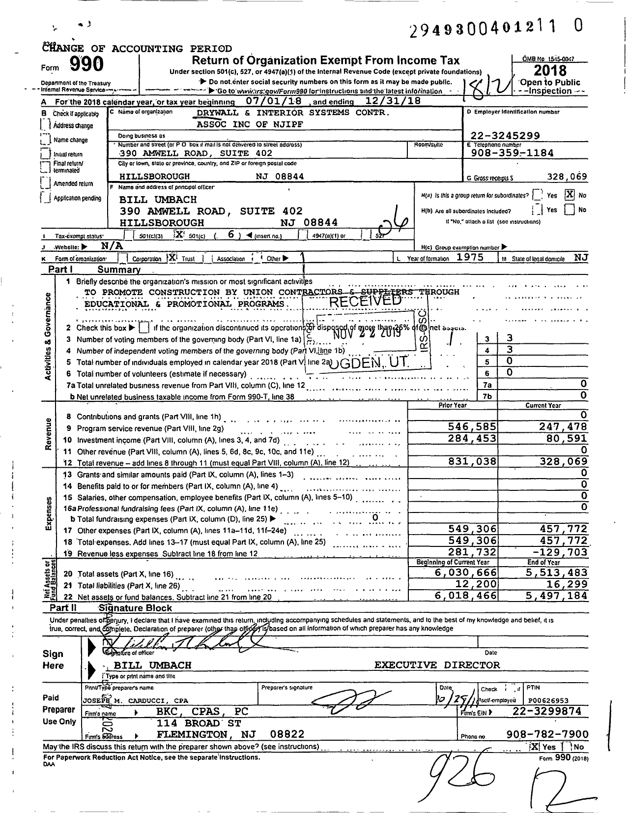 Image of first page of 2018 Form 990O for Drywall and Interior Systems Contr Association of Njipf