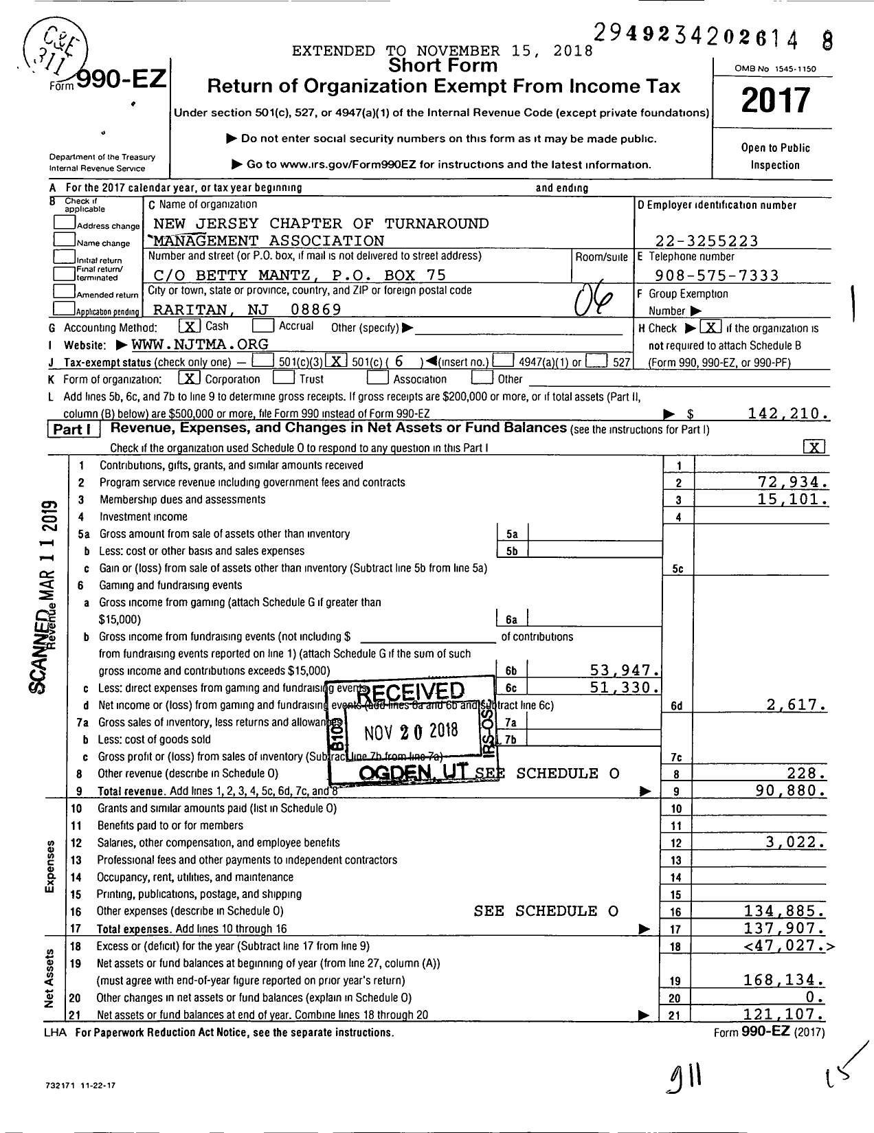 Image of first page of 2017 Form 990EO for New Jersey Chapter of Turnaround Management Association