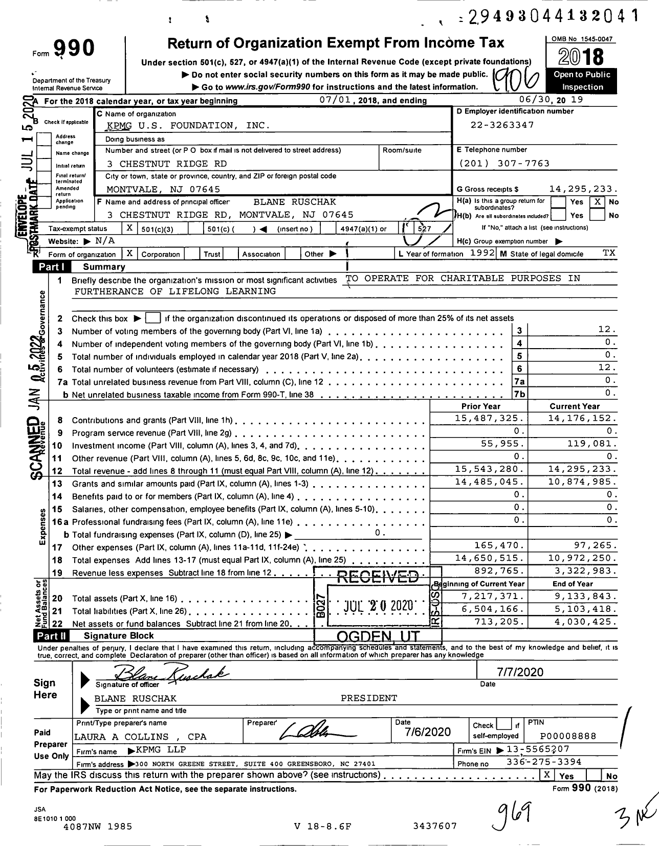Image of first page of 2018 Form 990 for KPMG US Foundation
