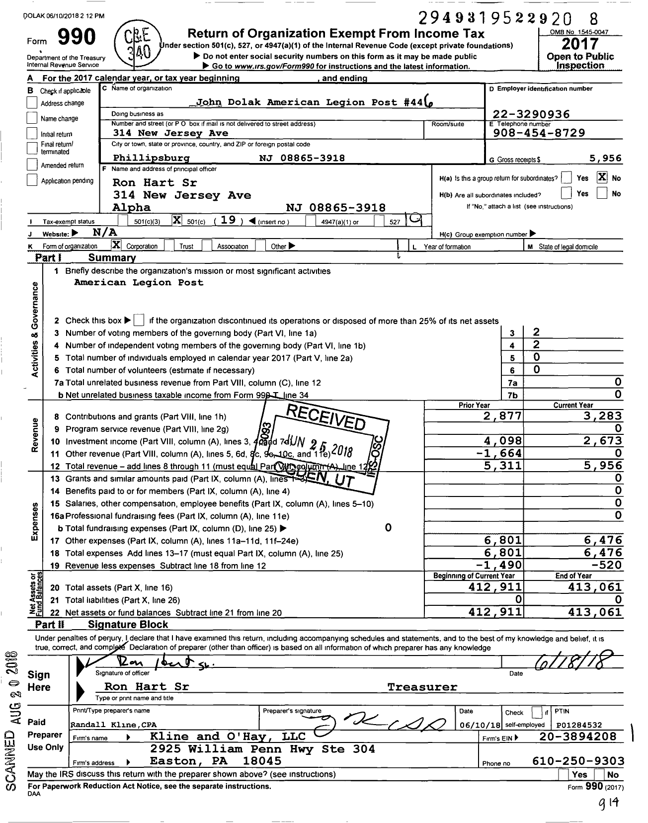 Image of first page of 2017 Form 990O for American Legion - 446 John Dolak Post