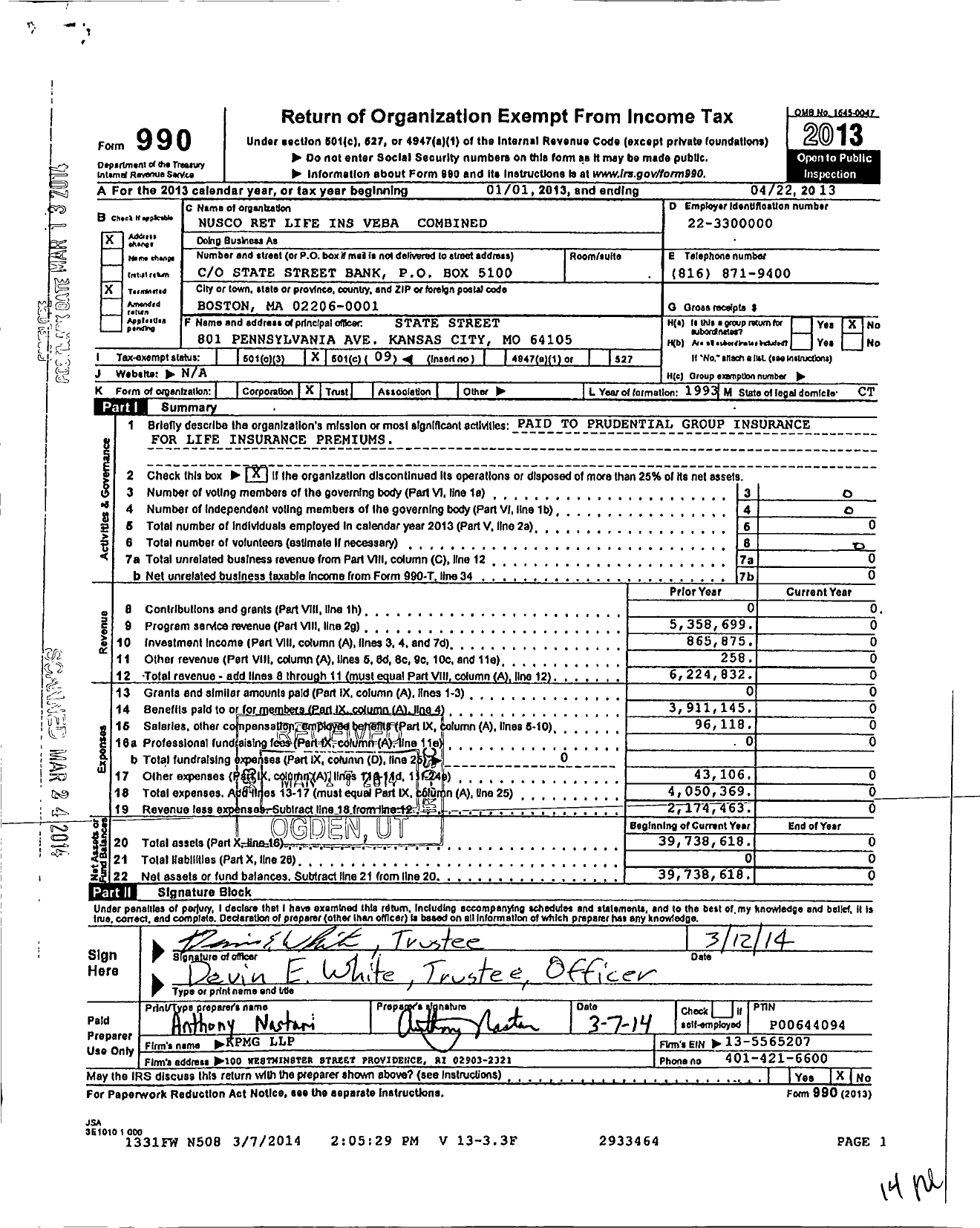 Image of first page of 2012 Form 990O for Nusco Ret Life Ins Veba Combined