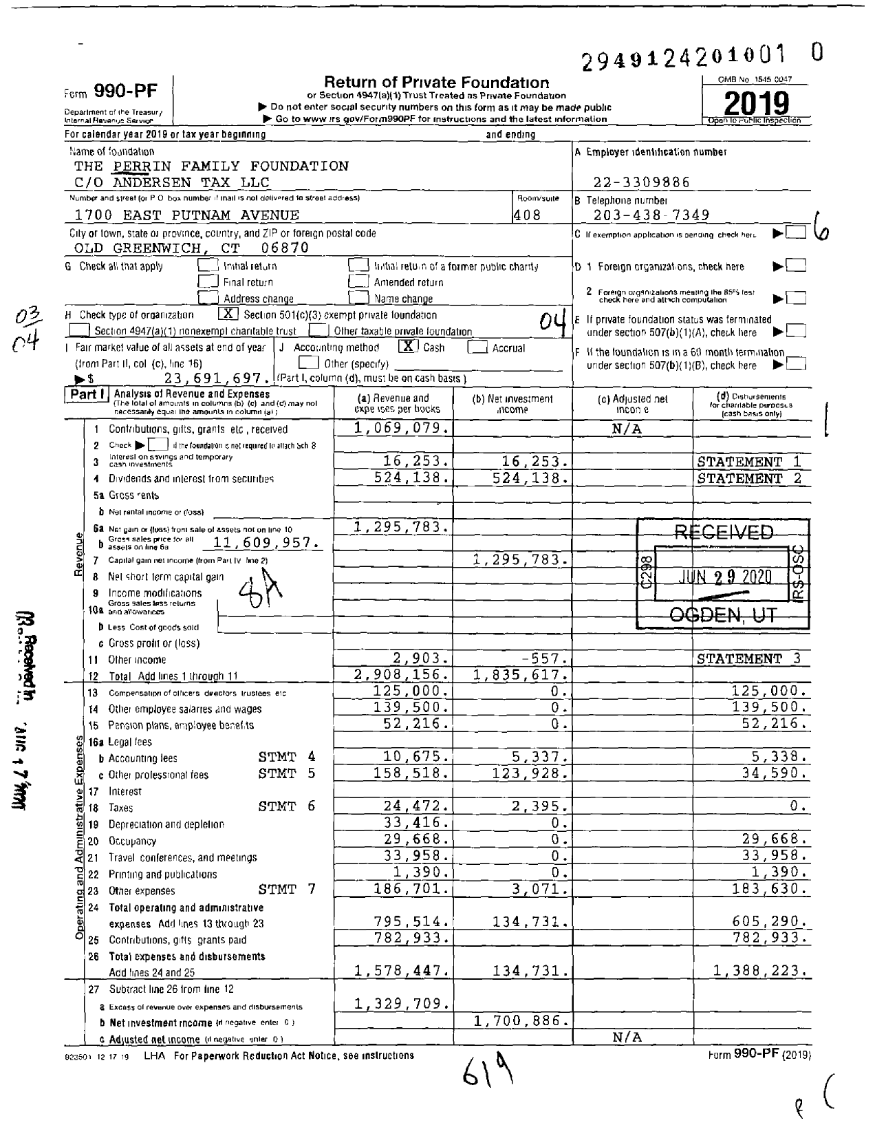 Image of first page of 2019 Form 990PR for The Perrin Family Foundation