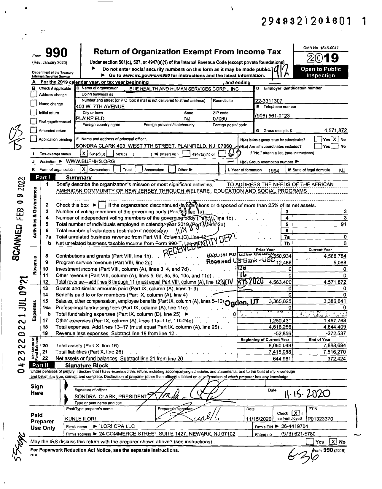 Image of first page of 2019 Form 990 for BUF Health and Human Services Corporation (BUF)