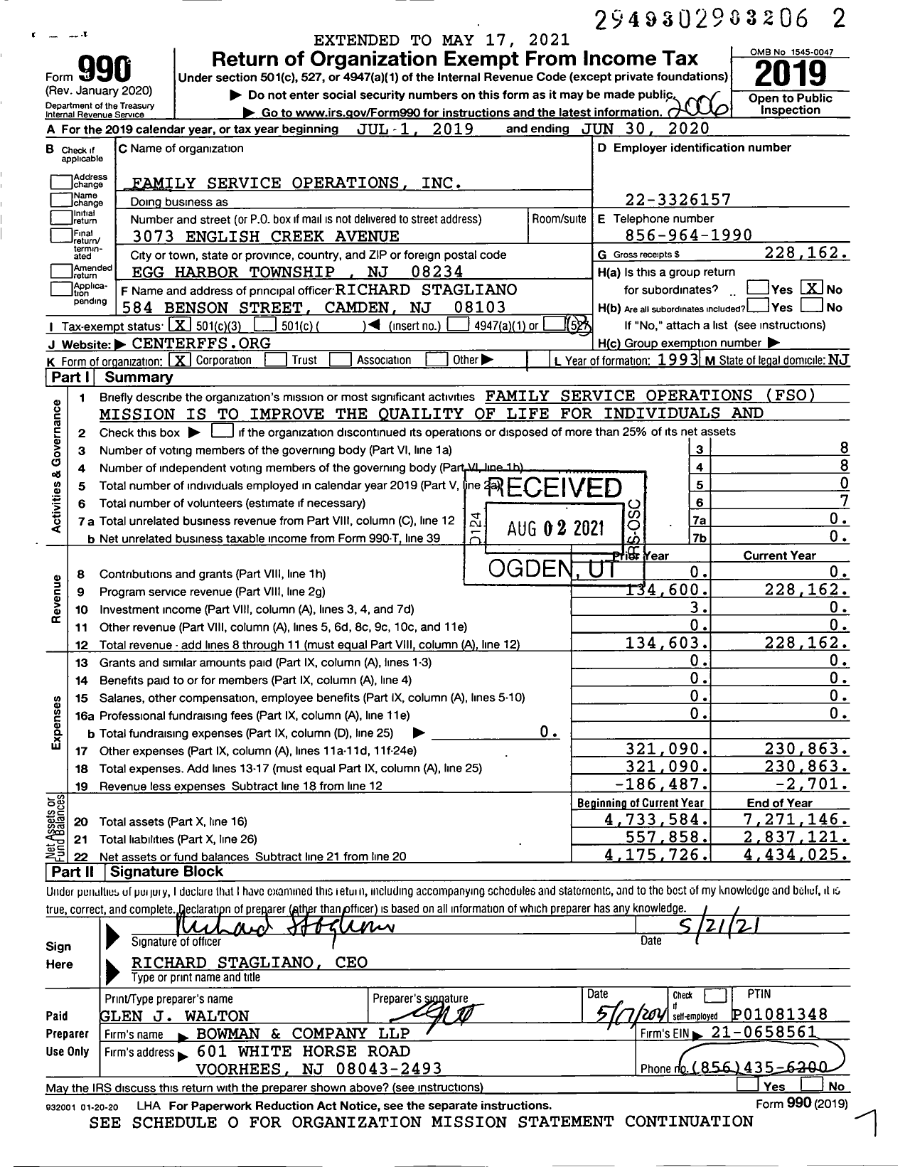 Image of first page of 2019 Form 990 for Family Service Operations