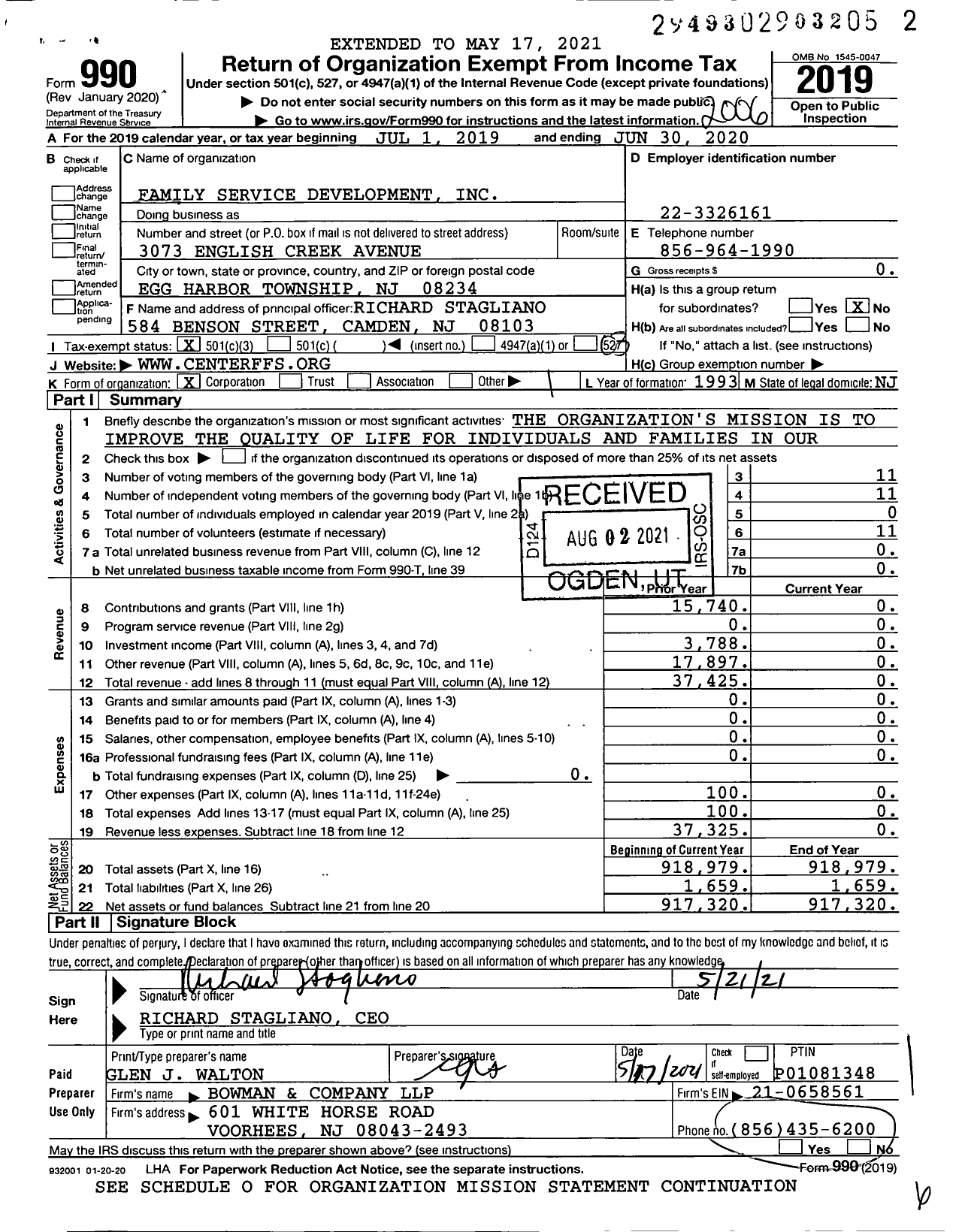 Image of first page of 2019 Form 990 for Family Service Development