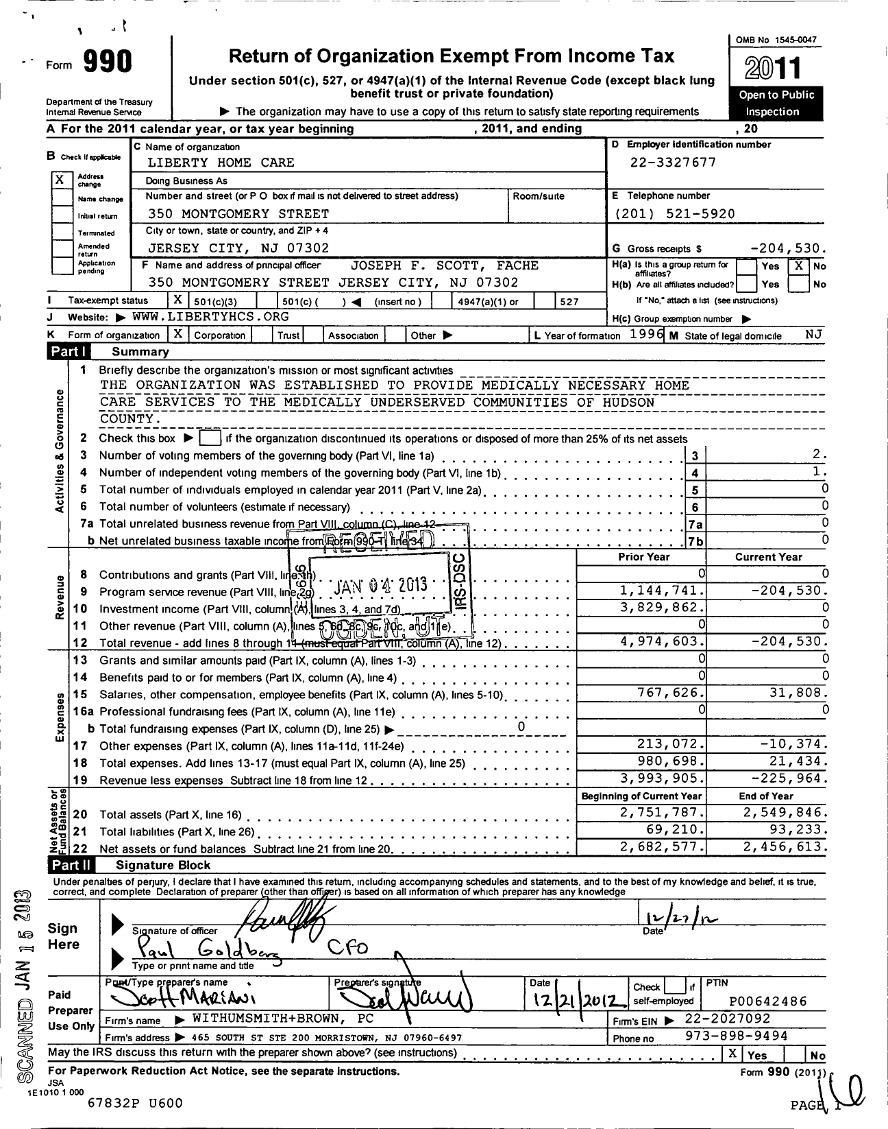 Image of first page of 2011 Form 990 for Liberty Homecare