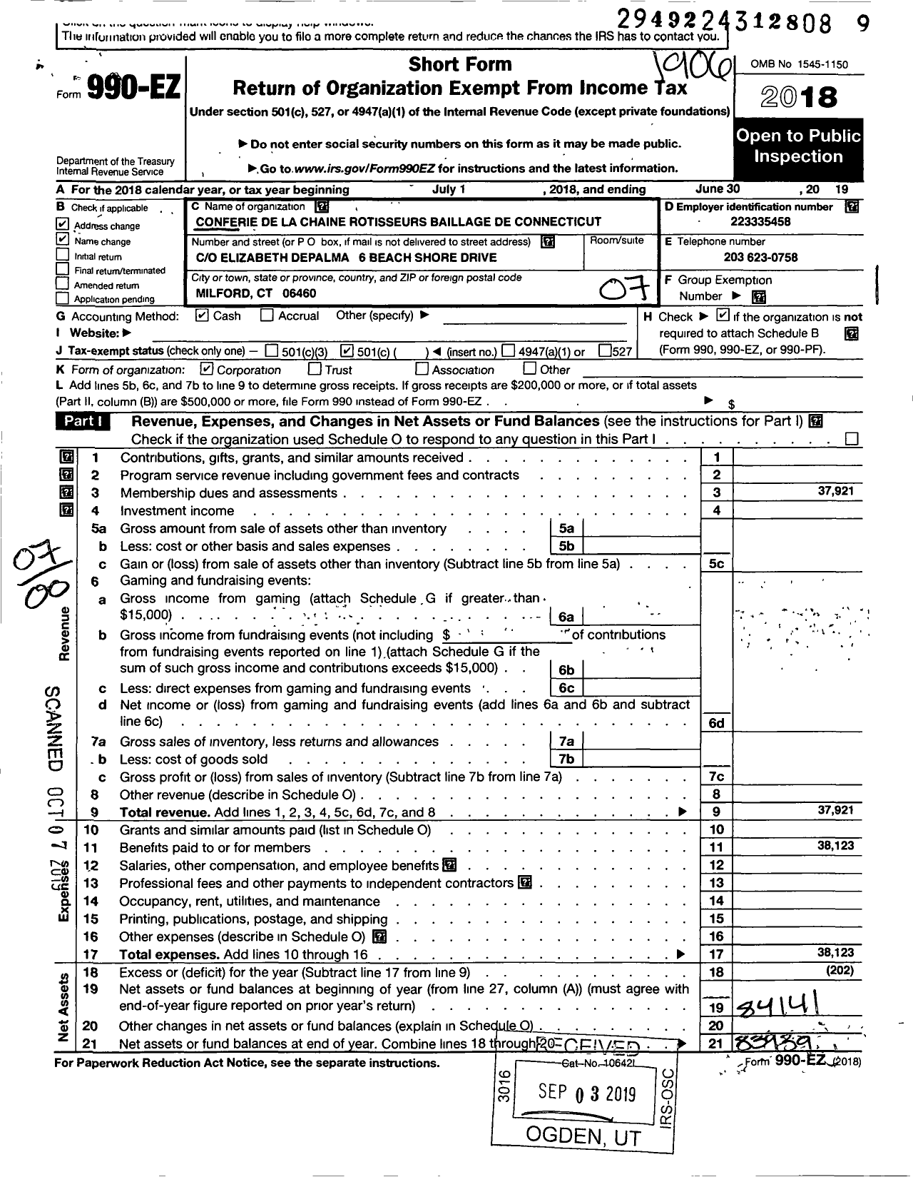 Image of first page of 2018 Form 990EO for Confrefie de La Chaine Rotisseurs Baillage de Connecticut