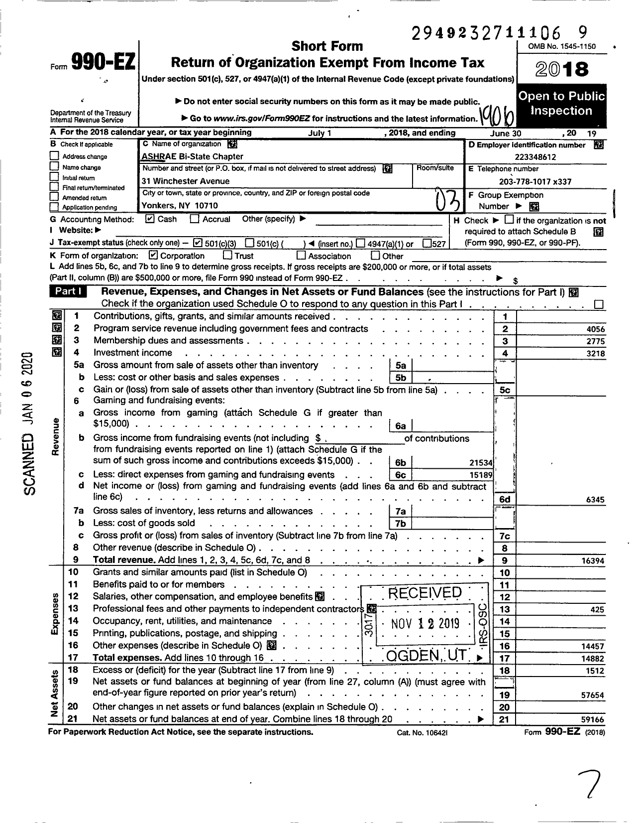 Image of first page of 2018 Form 990EZ for American Society of Heating Refrigerating and A-C Engineers / Bi-State