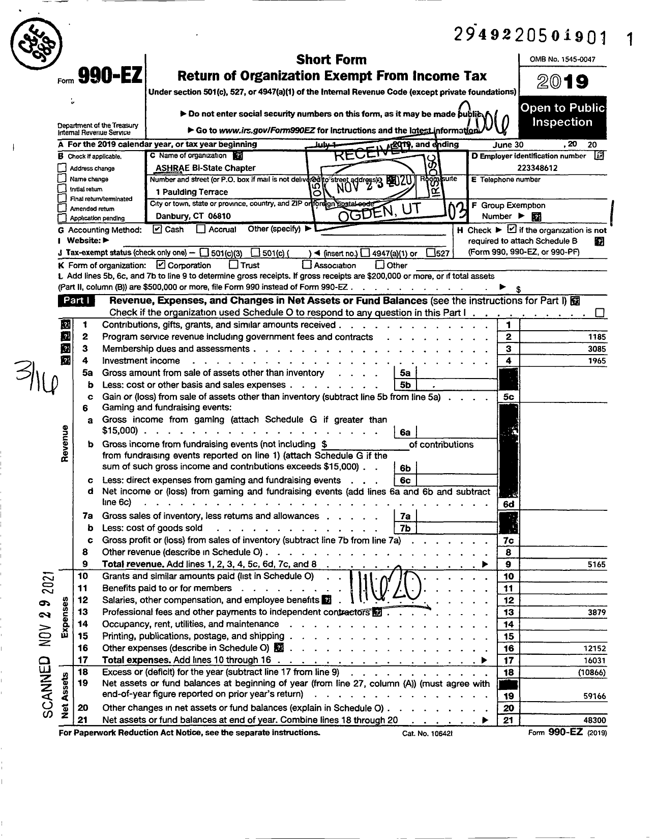 Image of first page of 2019 Form 990EZ for American Society of Heating Refrigerating and A-C Engineers / Bi-State