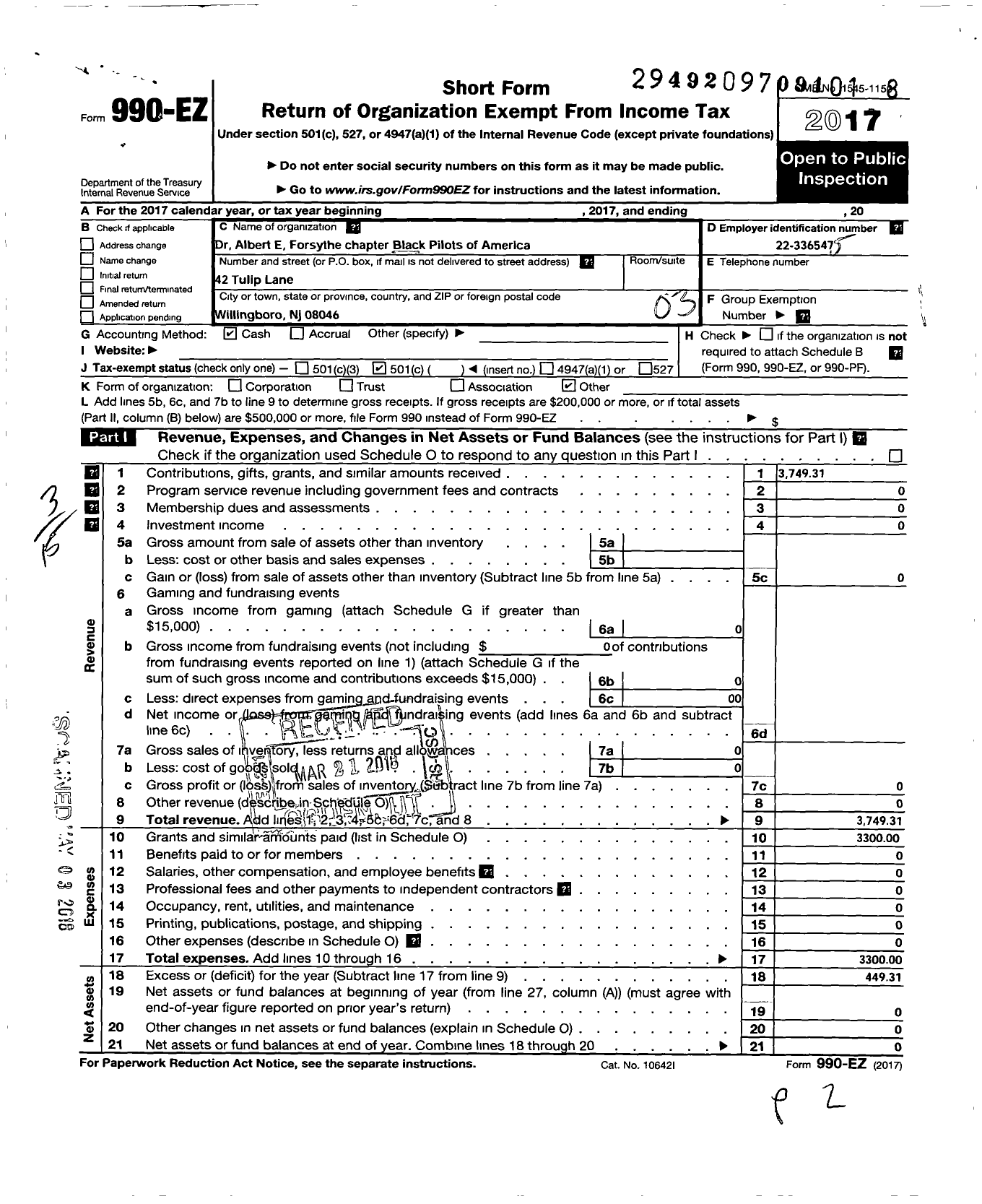 Image of first page of 2017 Form 990EZ for Dr Albert E Forsythe Chapter Nai-Nj