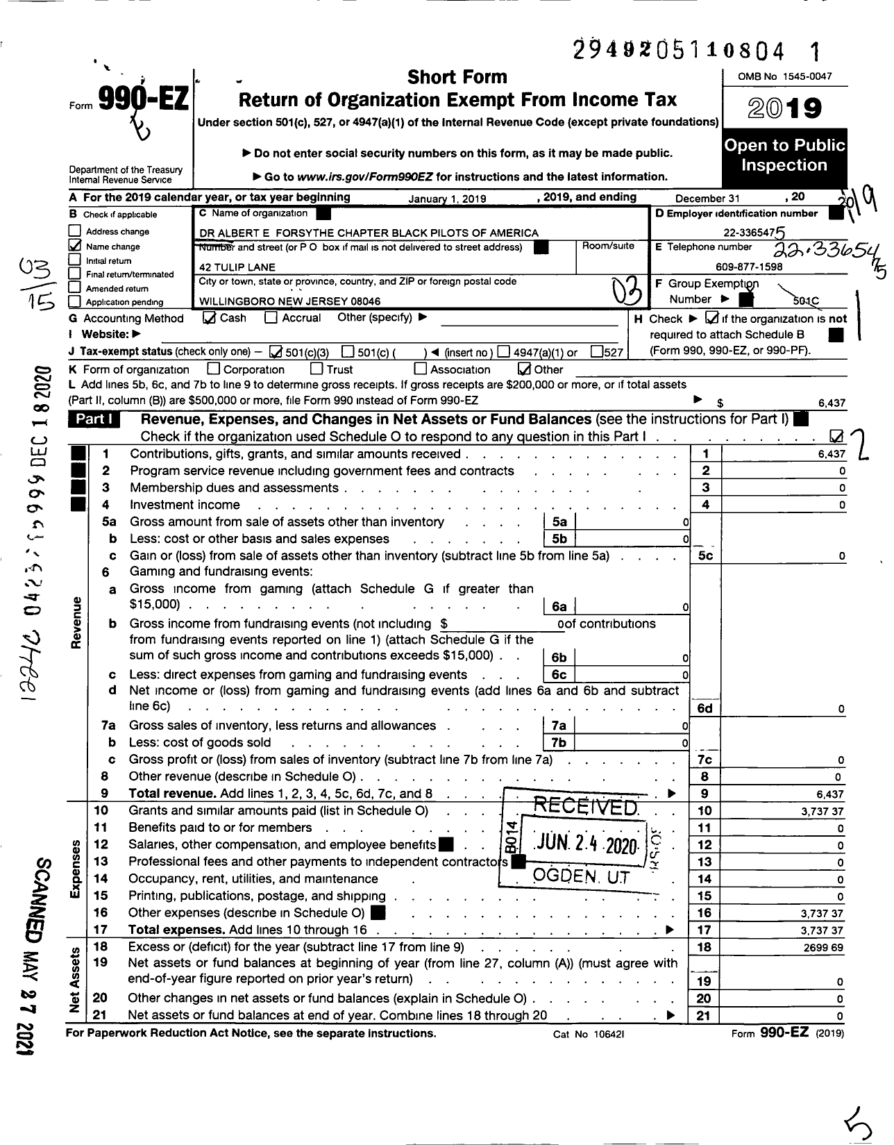 Image of first page of 2019 Form 990EZ for Dr Albert E Forsythe Chapter Nai-Nj