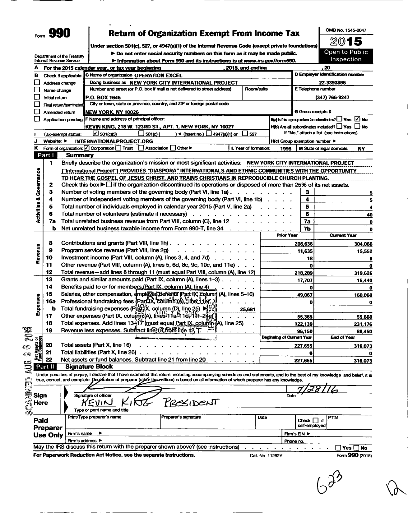 Image of first page of 2015 Form 990 for New York City International Project