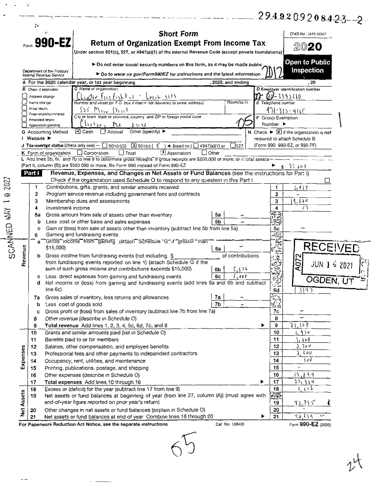 Image of first page of 2020 Form 990EO for International Association of Fire Fighters - L3189 Clinton