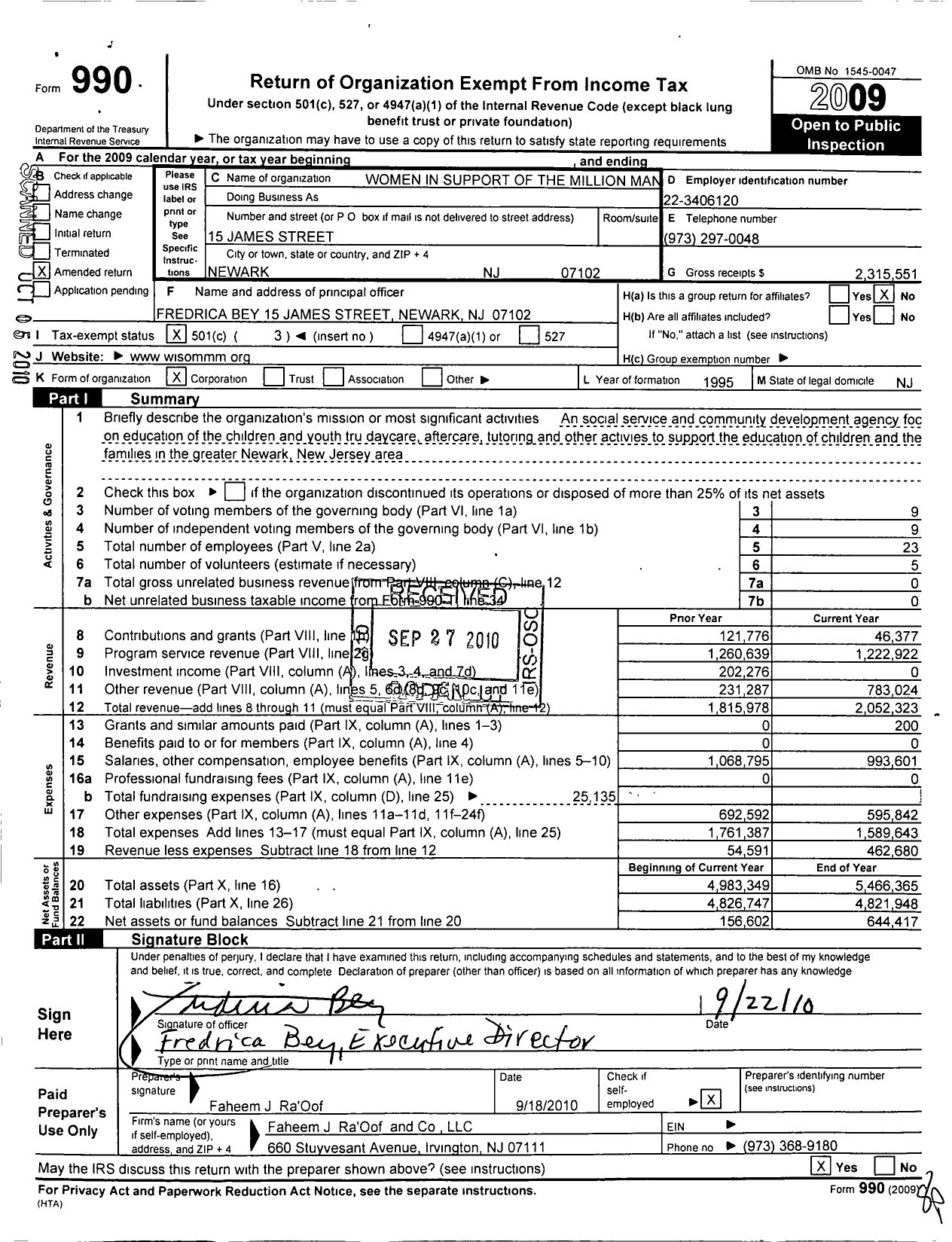 Image of first page of 2009 Form 990 for Ace Alliance