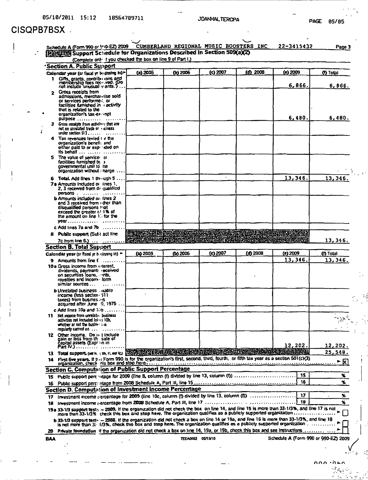 Image of first page of 2008 Form 990ER for Cumberland Regional Music Boosters