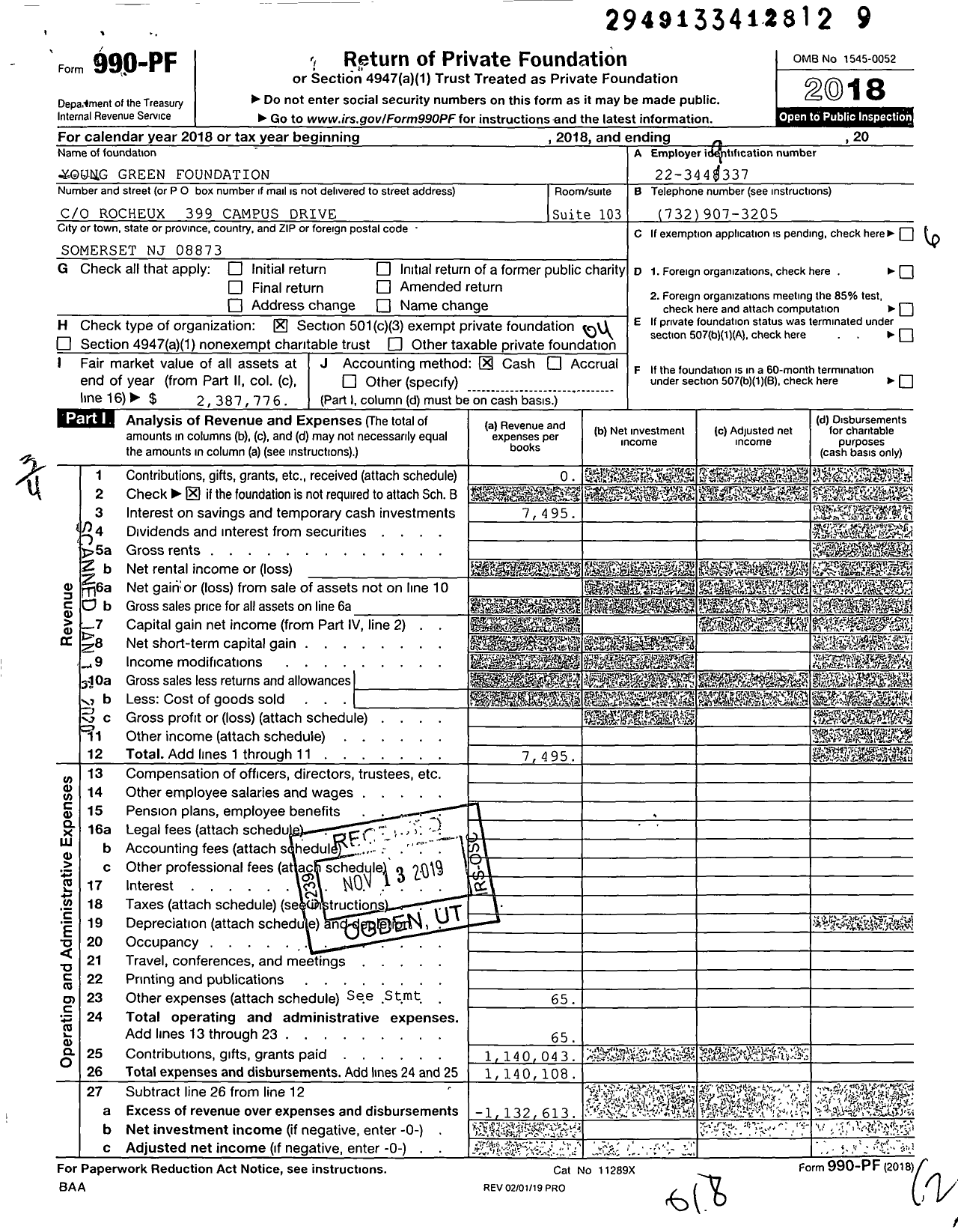 Image of first page of 2018 Form 990PF for Young Green Foundation