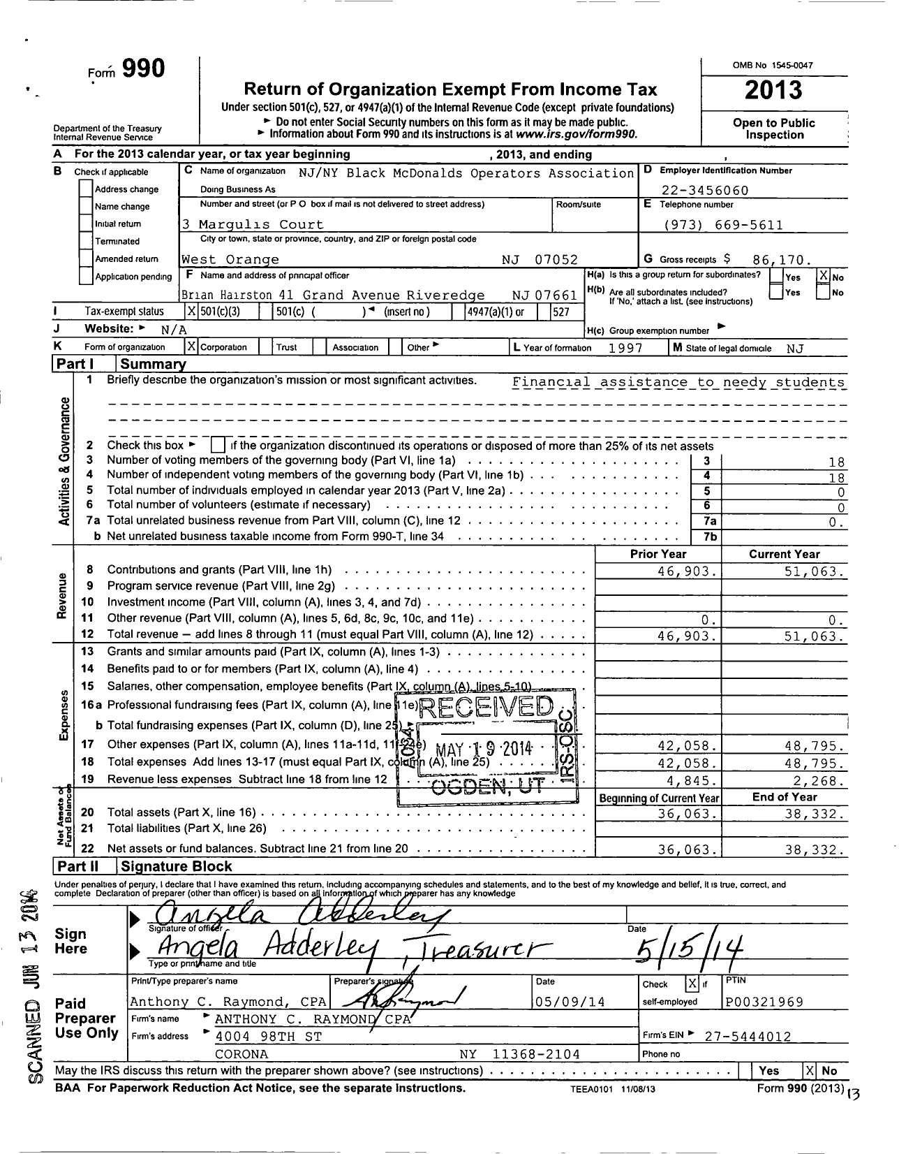 Image of first page of 2013 Form 990 for Nynj Black Mcdonalds Operators Association