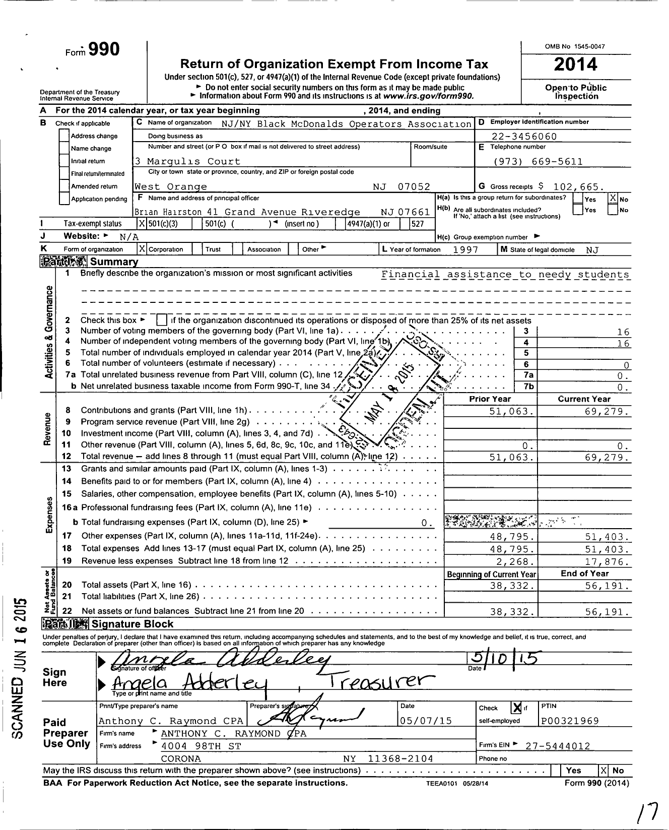 Image of first page of 2014 Form 990 for Nynj Black Mcdonalds Operators Association
