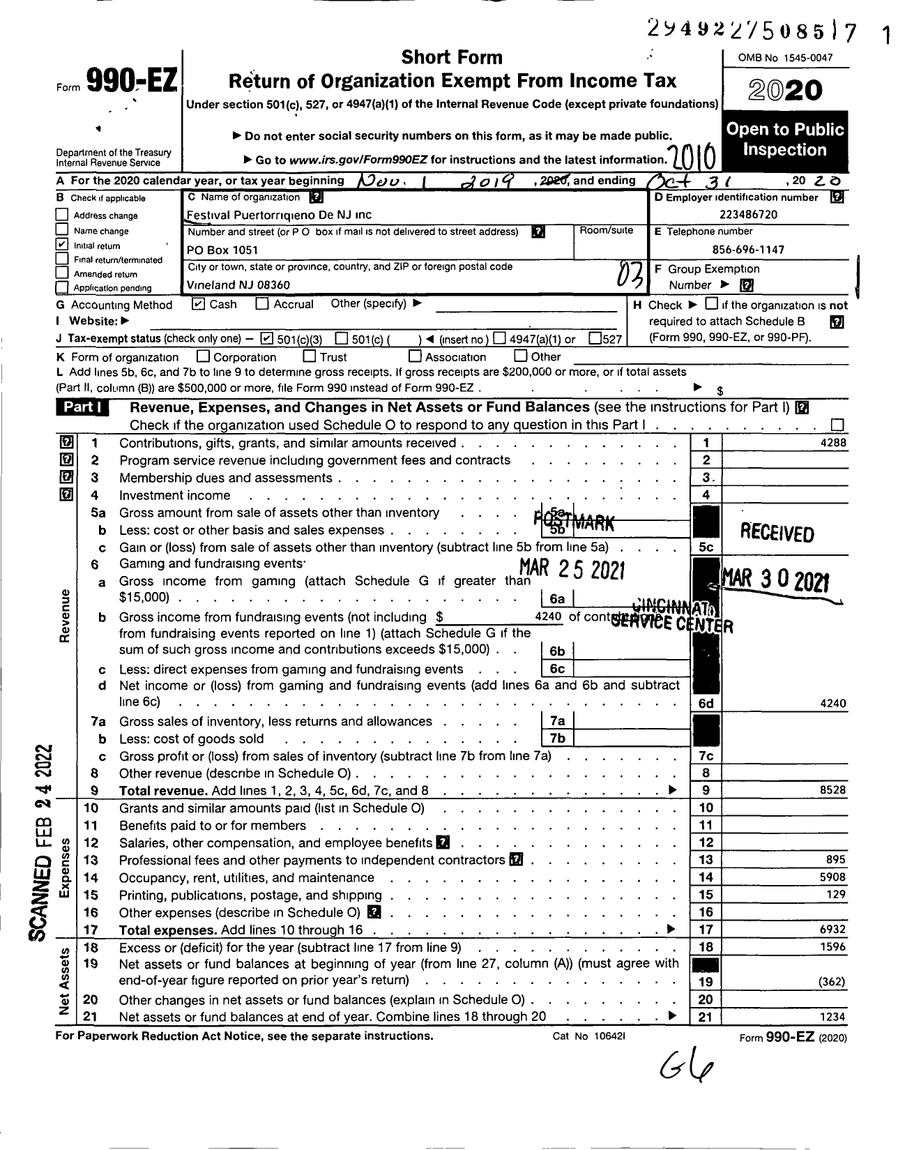 Image of first page of 2019 Form 990EZ for Festival Puertorrioeno de NJ