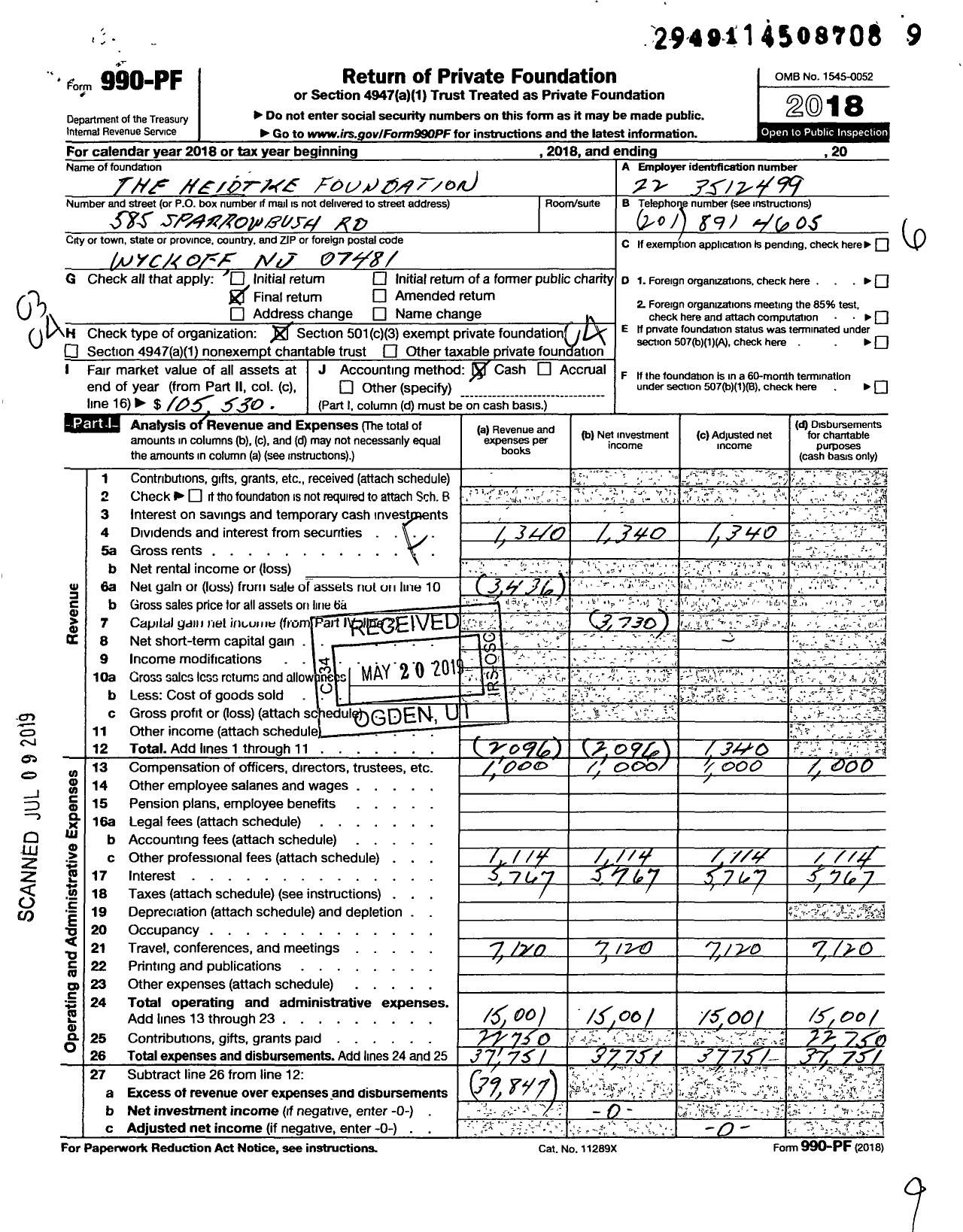 Image of first page of 2018 Form 990PF for The Heidtke Foundation