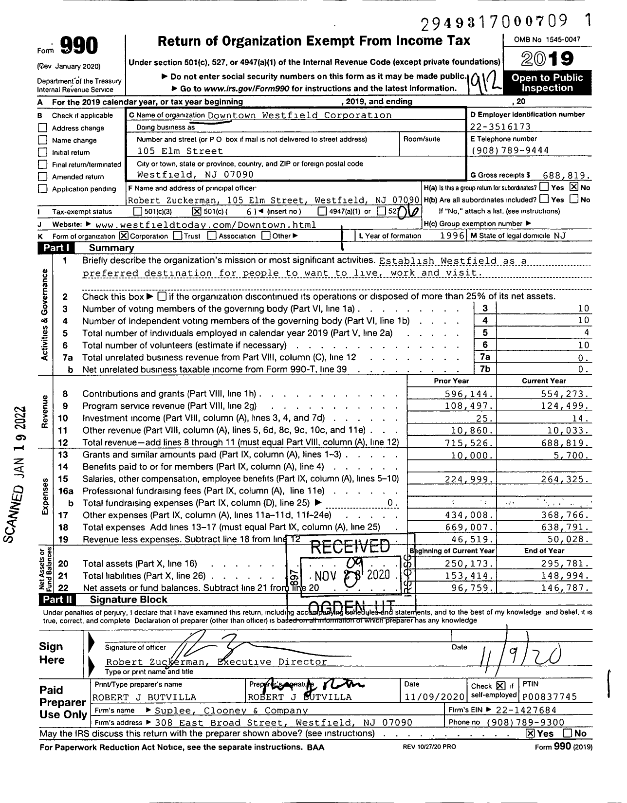 Image of first page of 2019 Form 990O for Downtown Westfield Corporation