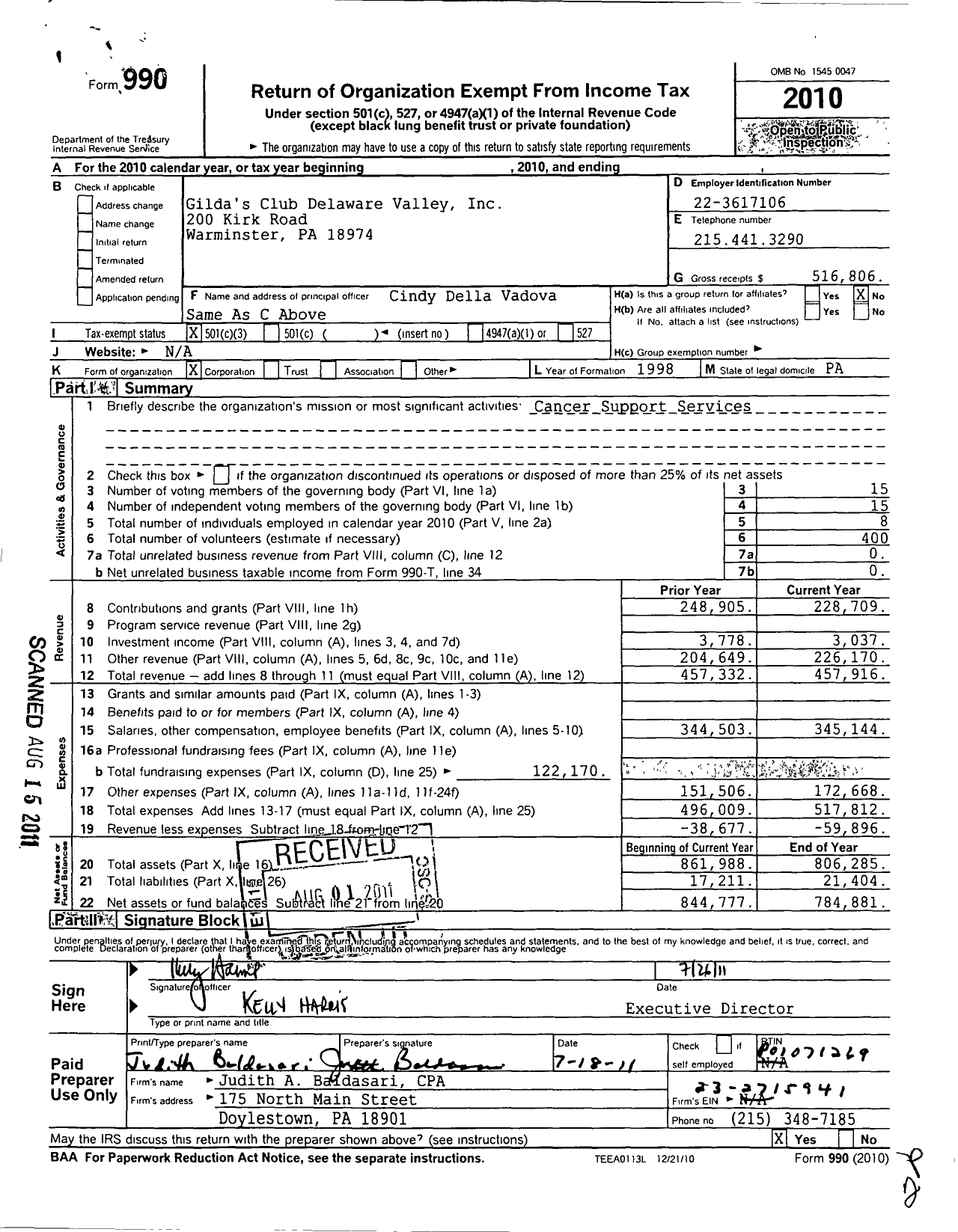 Image of first page of 2010 Form 990 for Gildas Club Delaware Valley