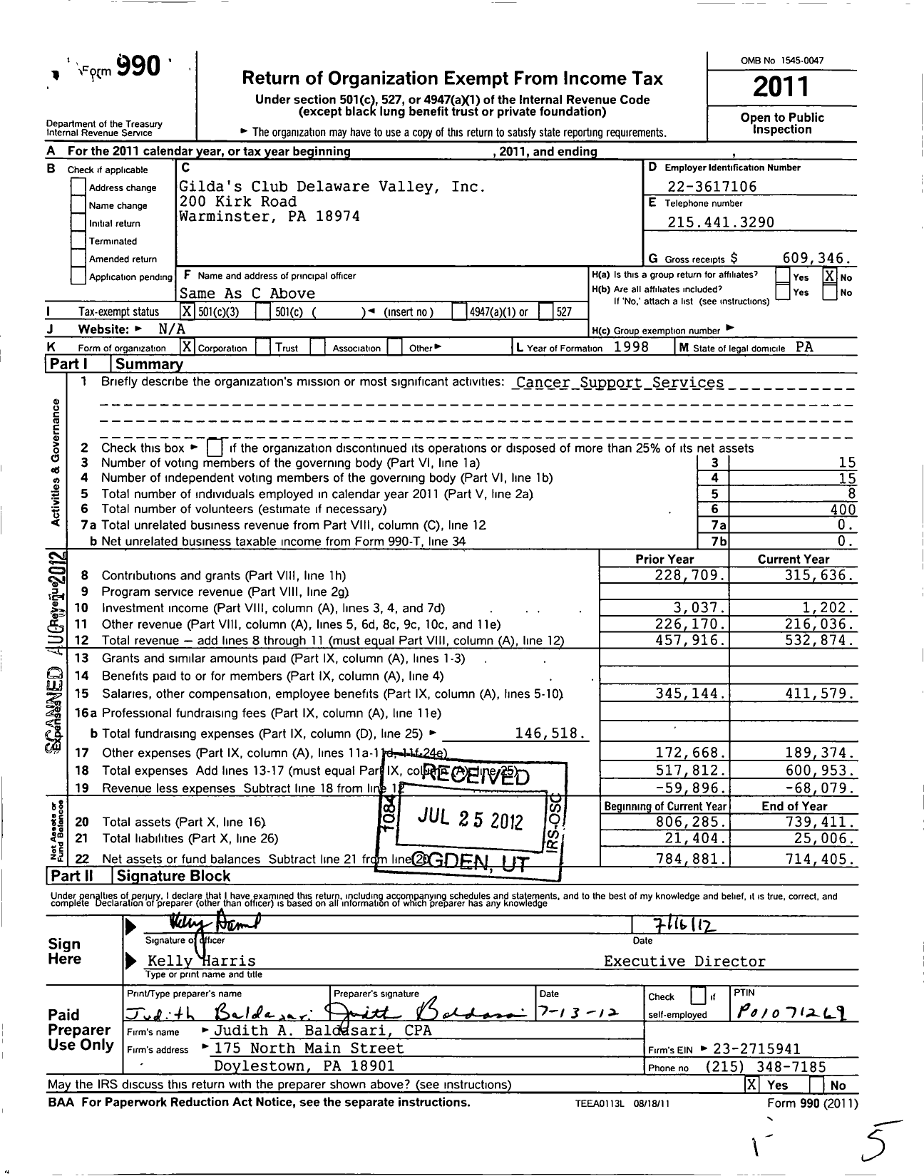 Image of first page of 2011 Form 990 for Gildas Club Delaware Valley