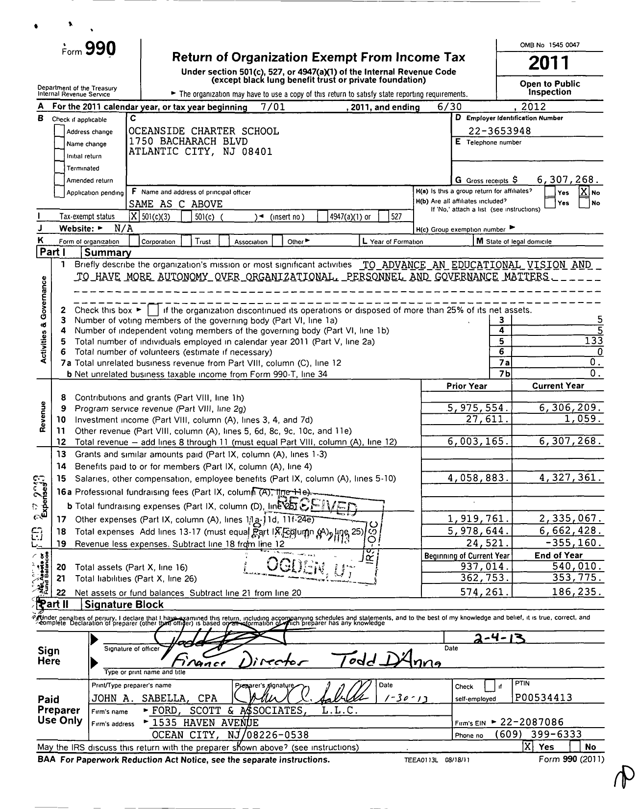Image of first page of 2011 Form 990 for Oceanside Charter School