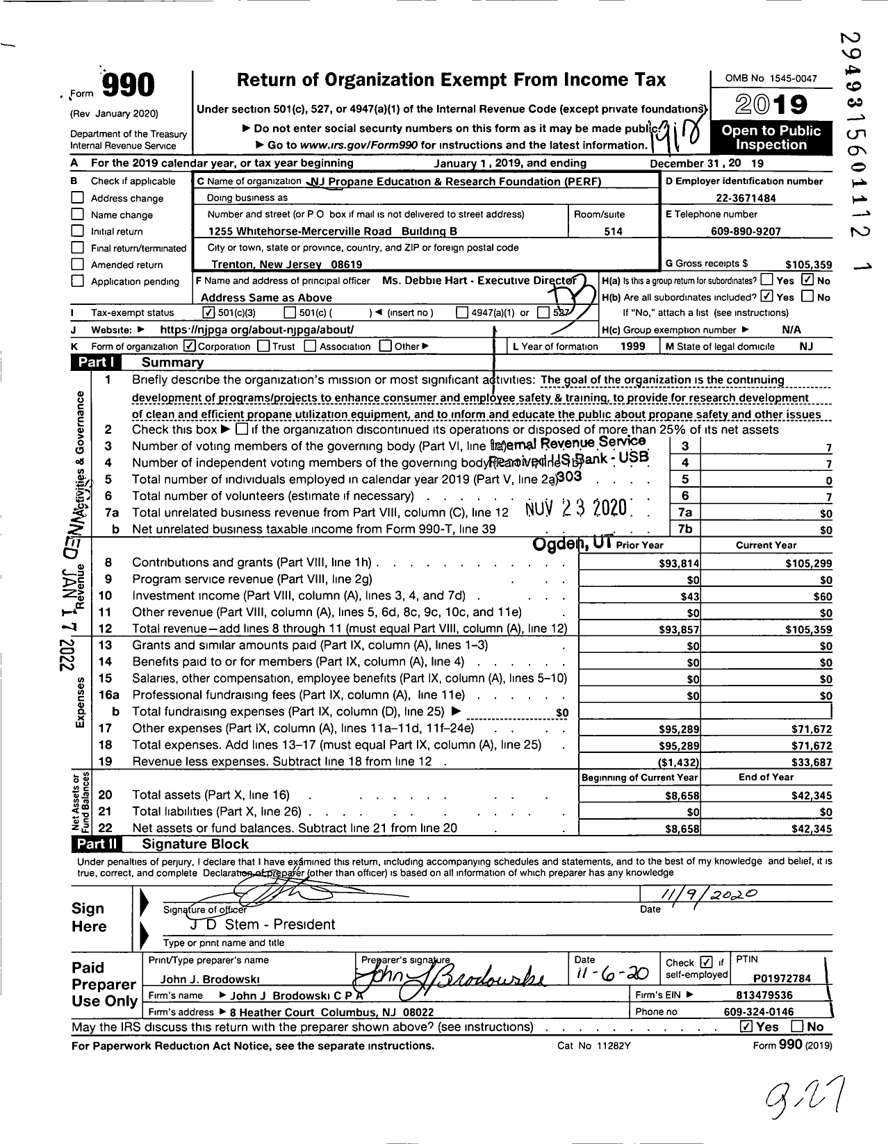 Image of first page of 2019 Form 990 for New Jersey Propane Education and Research Foundation