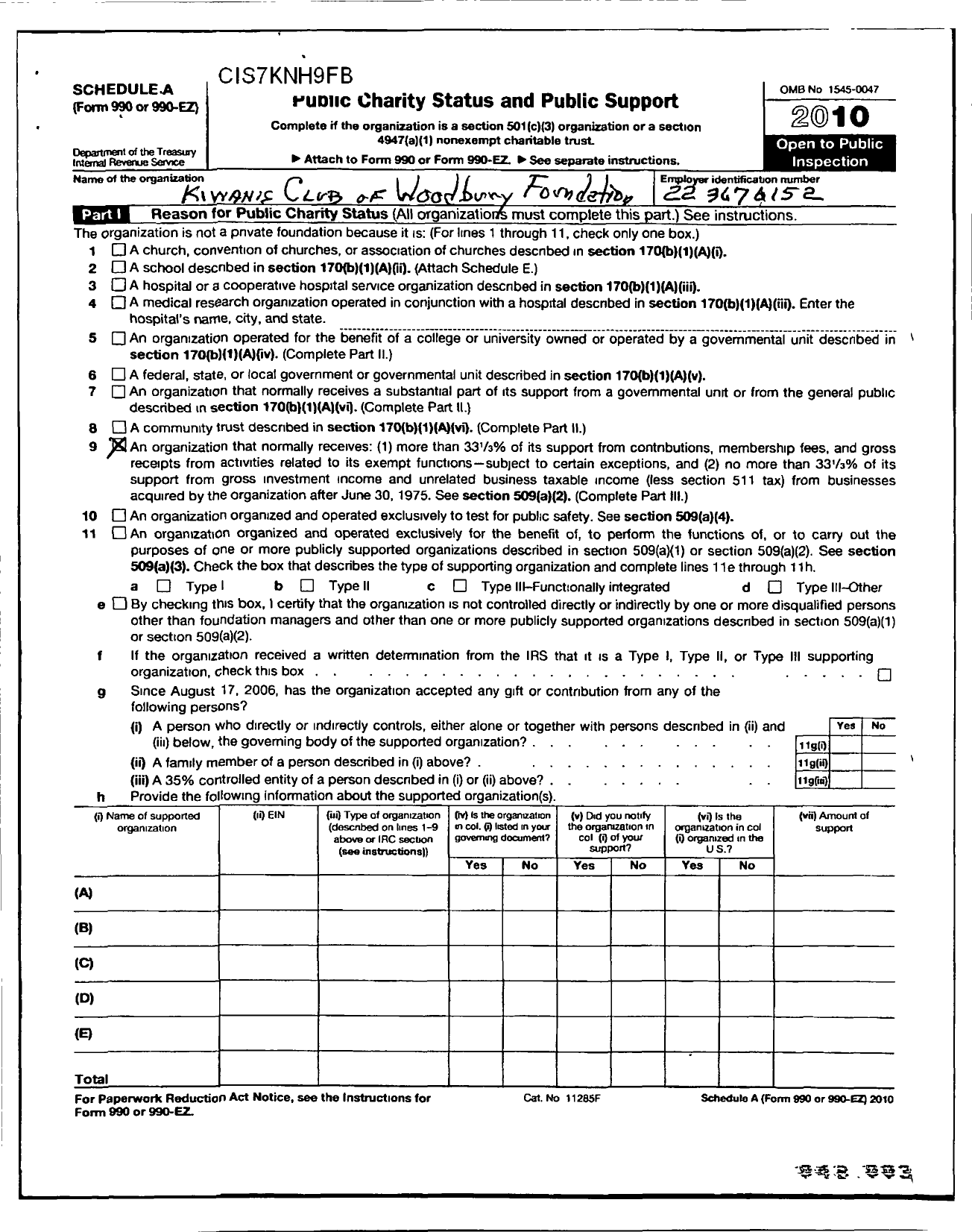 Image of first page of 2010 Form 990ER for Kiwanis Club of Woodbury New Jersey Foundation