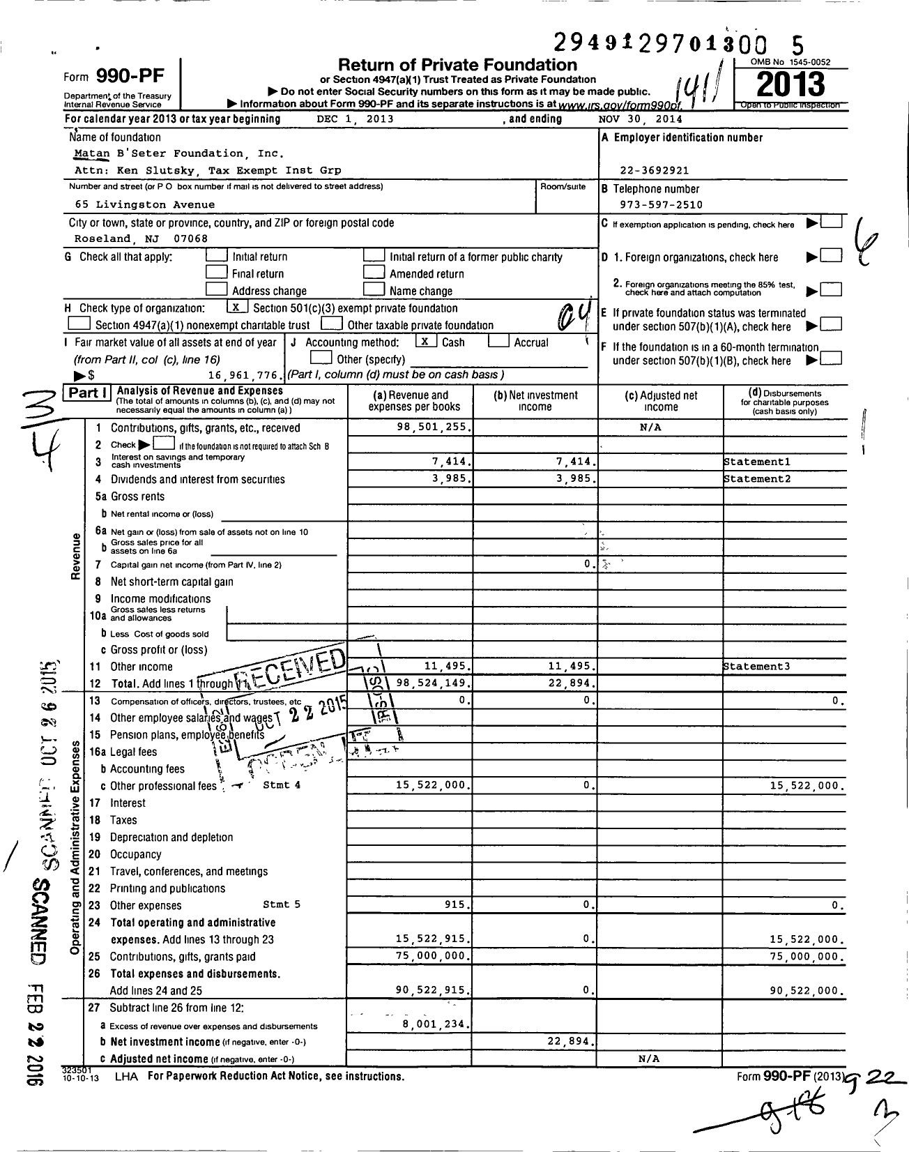 Image of first page of 2013 Form 990PF for Wellspring Philanthropic Fund