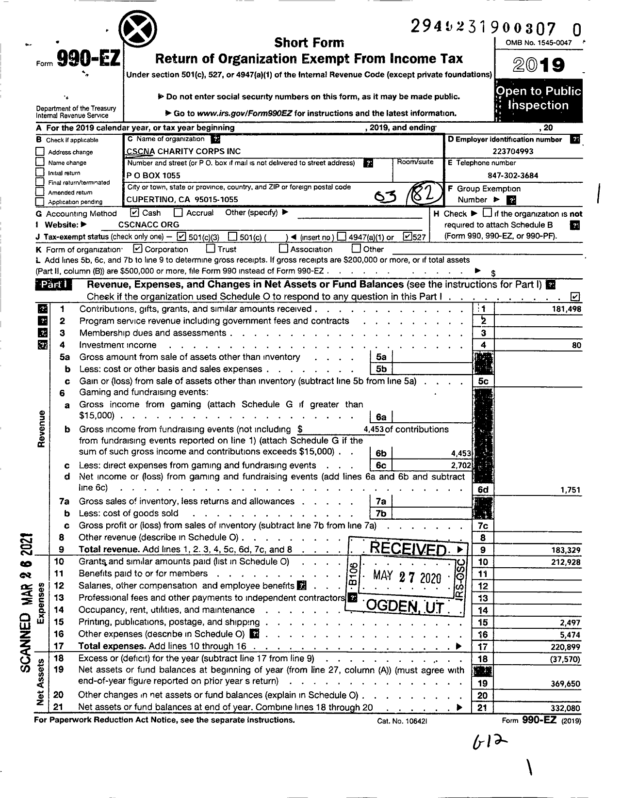 Image of first page of 2019 Form 990EZ for Cscna Charity Corps