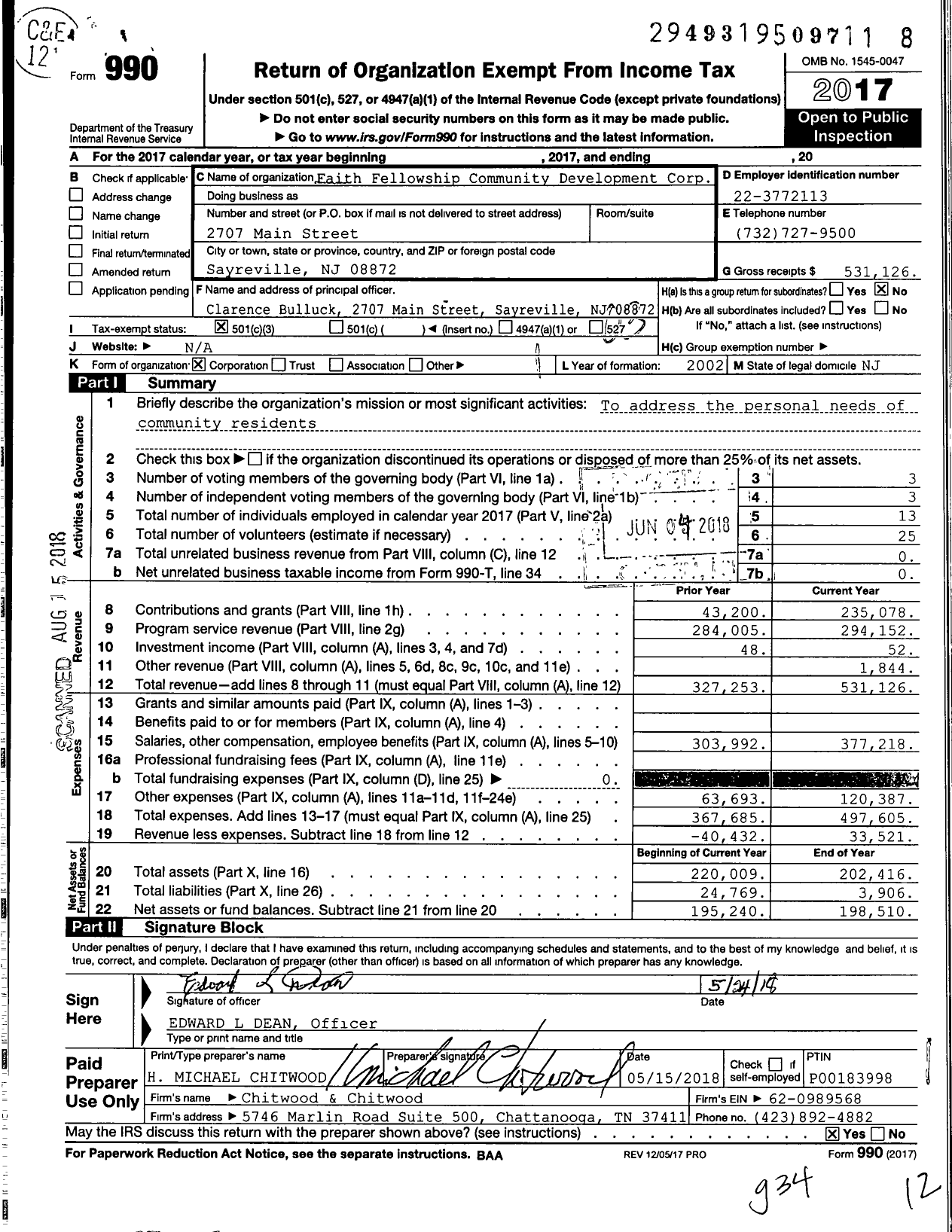 Image of first page of 2017 Form 990 for Epic Community Development Corp