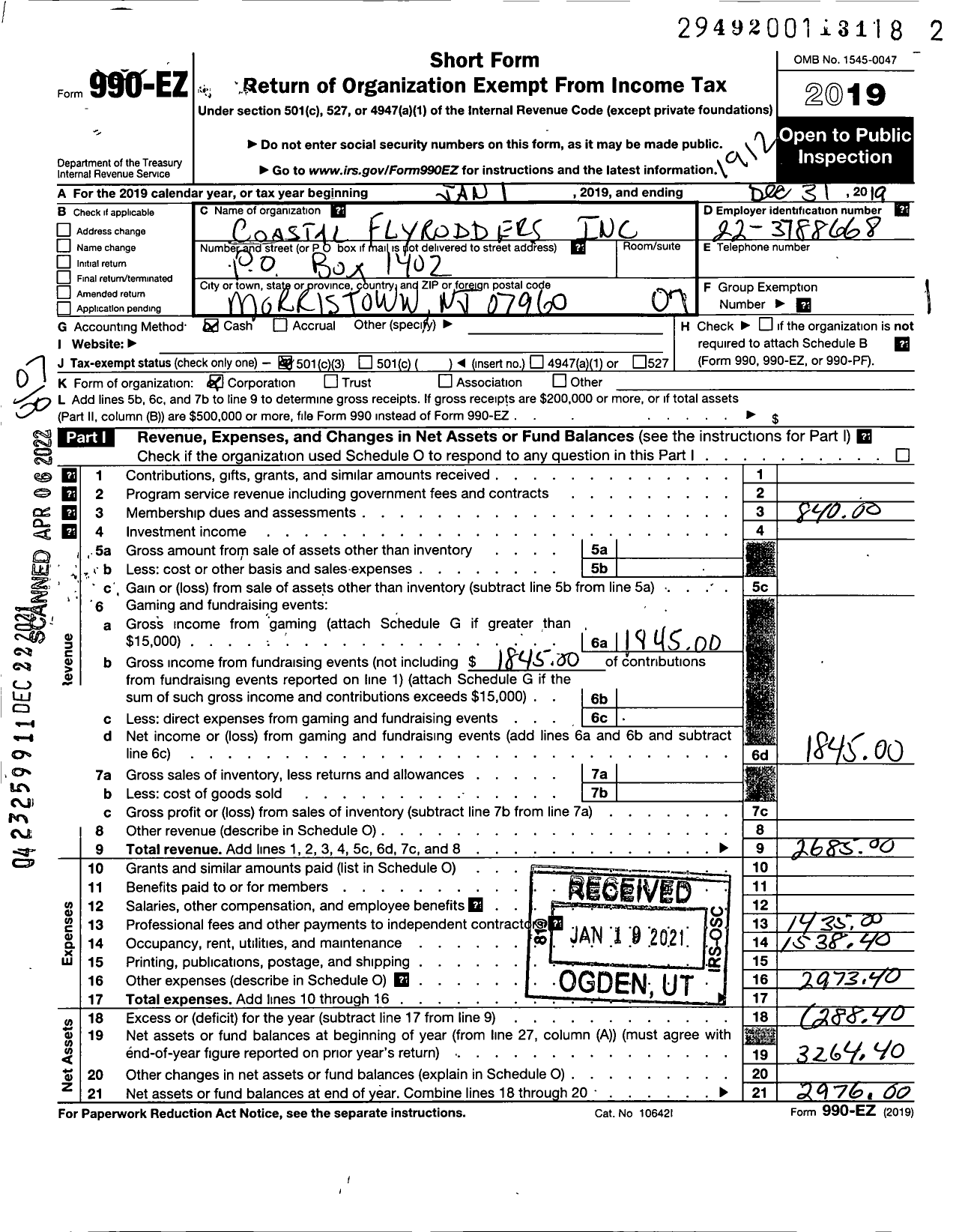 Image of first page of 2019 Form 990EO for Coastal Flyrodders