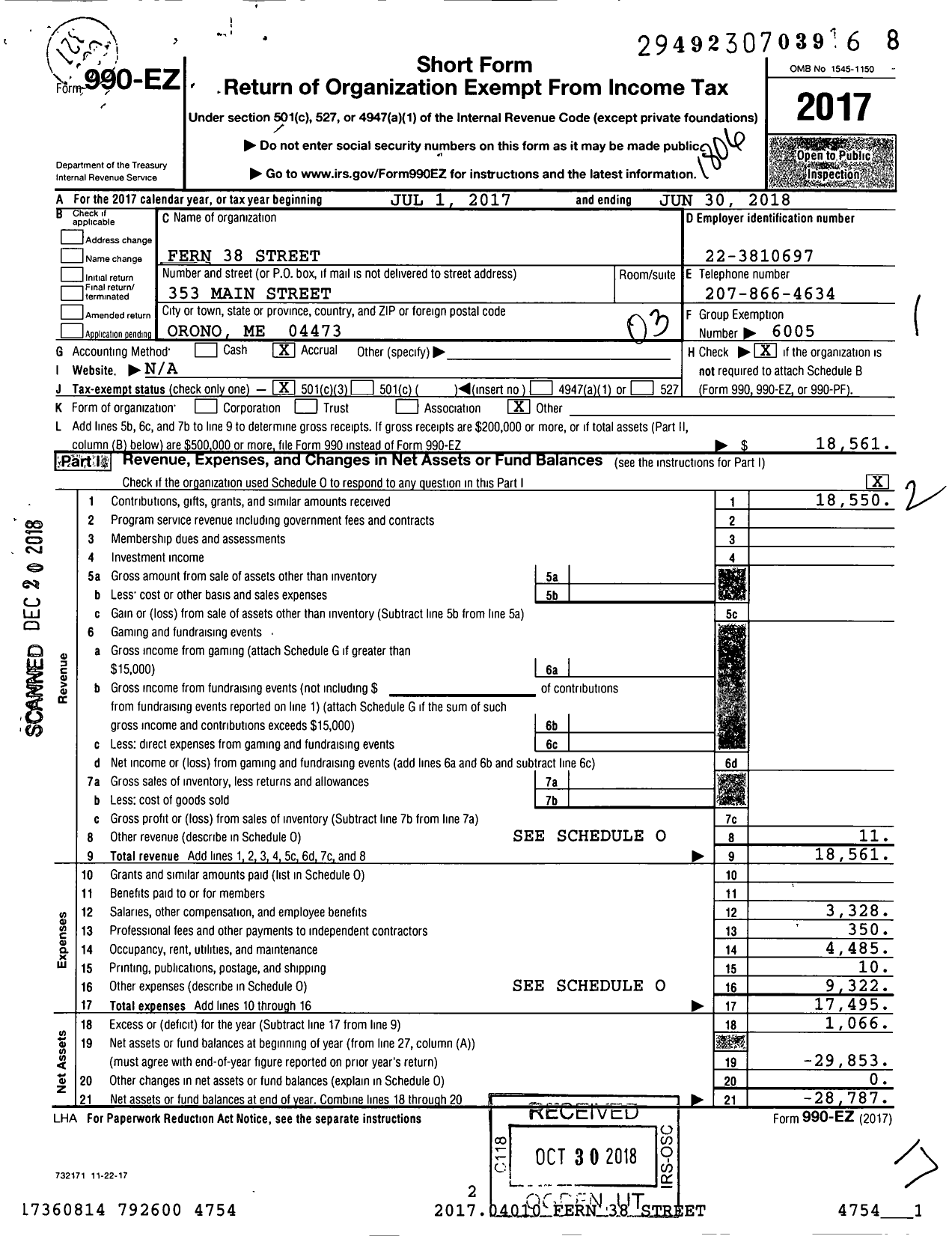 Image of first page of 2017 Form 990EZ for Housing Foundation - Fern 38 Street