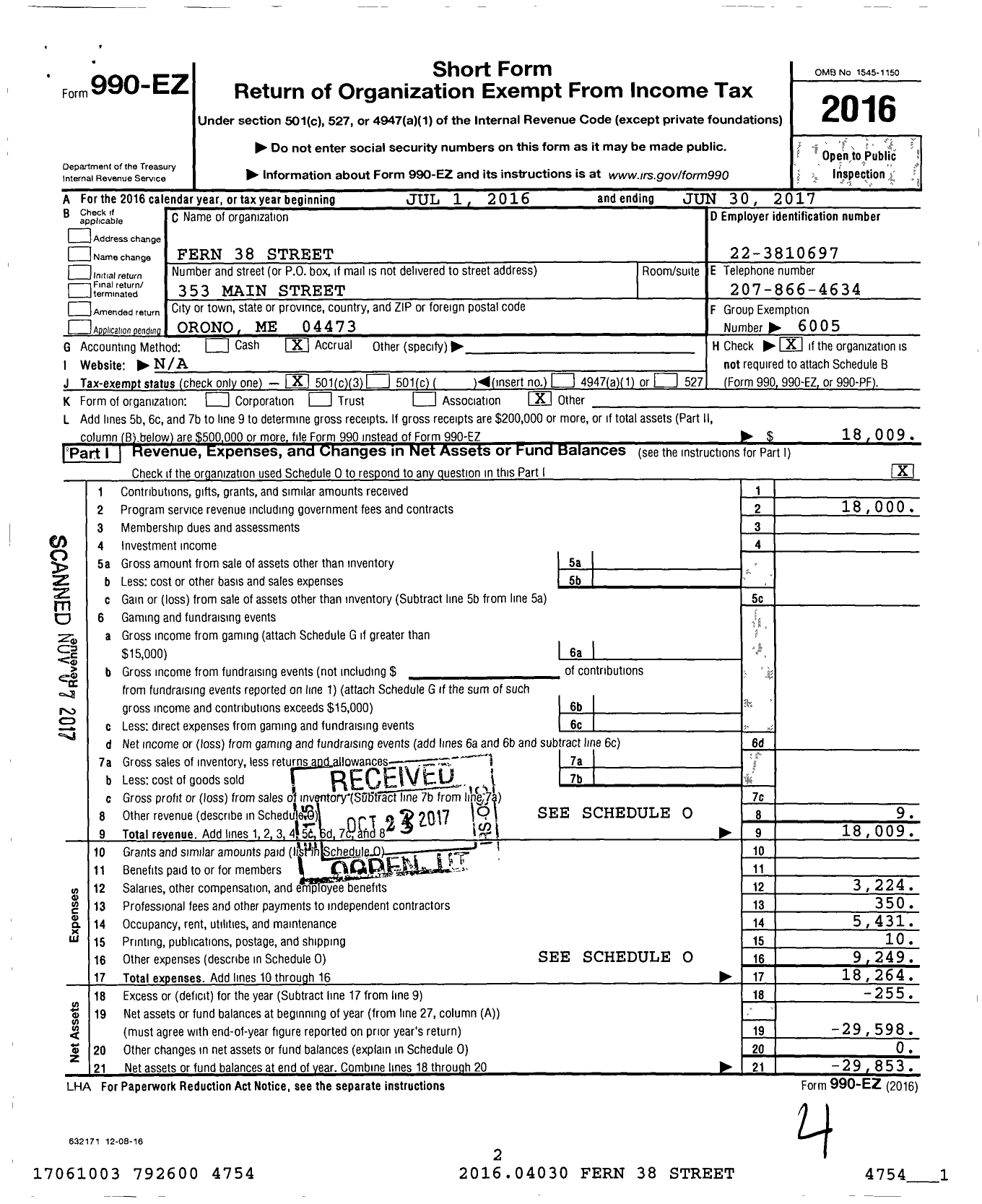 Image of first page of 2016 Form 990EZ for Housing Foundation - Fern 38 Street