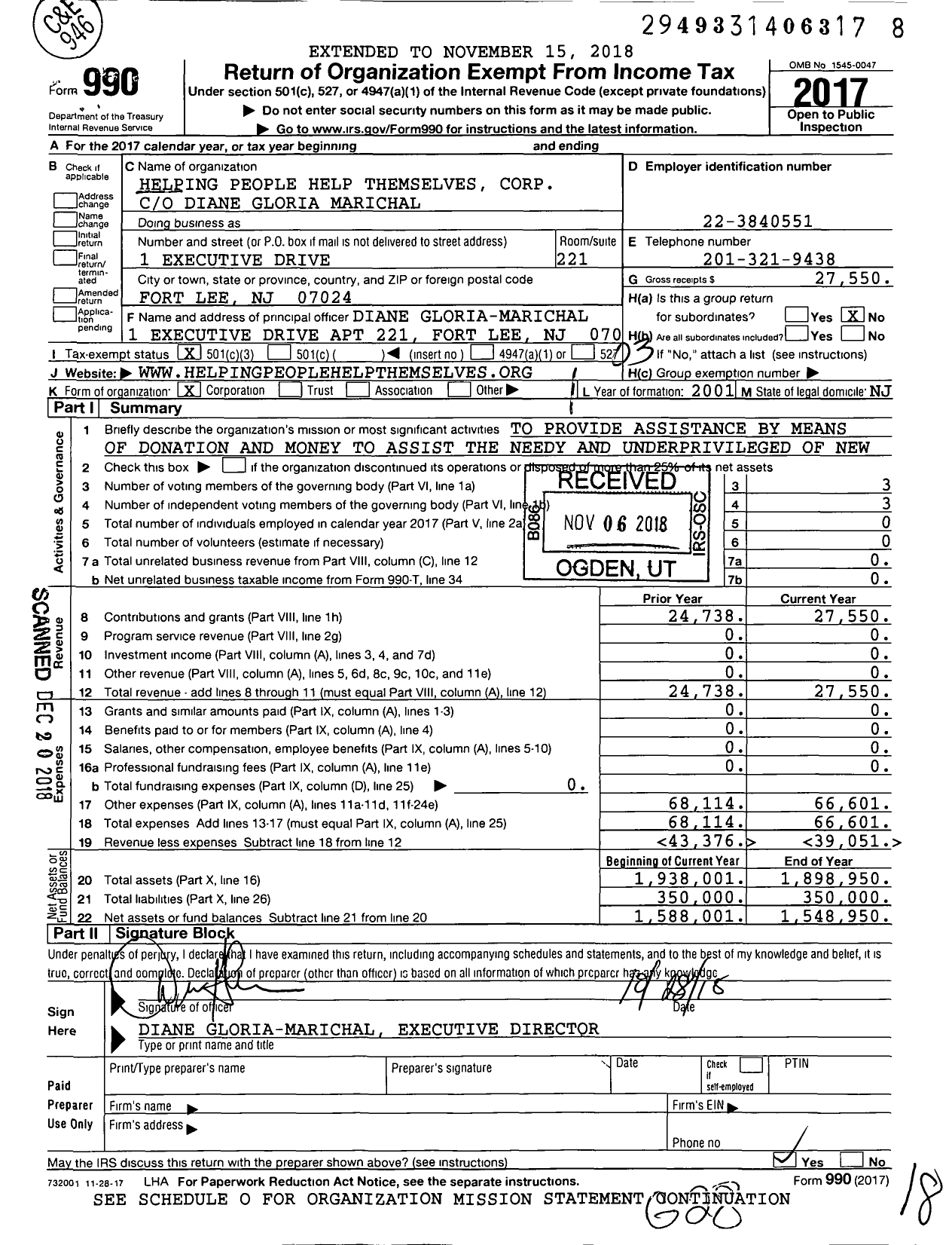 Image of first page of 2017 Form 990 for Helping People Help Themselves Corporation