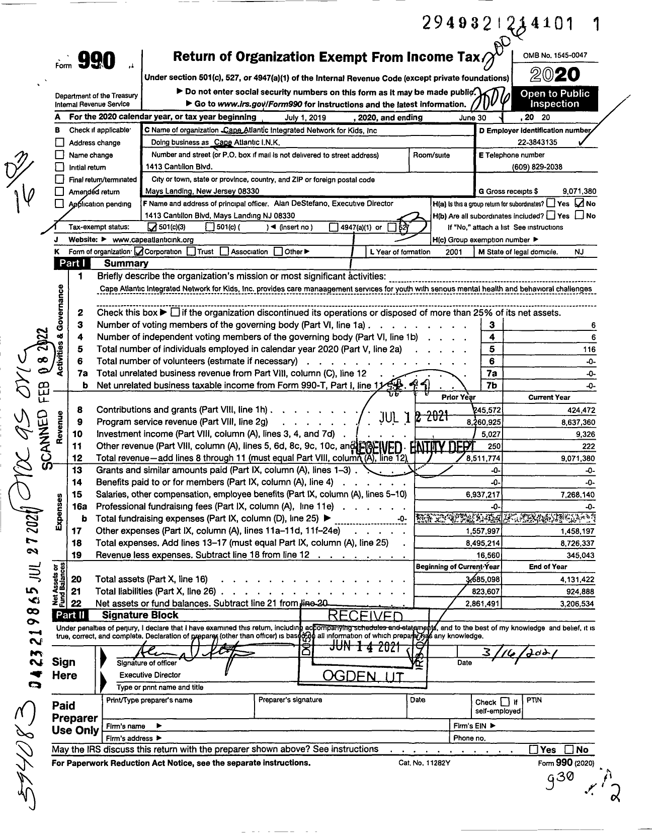 Image of first page of 2019 Form 990 for Cape Atlantic INK