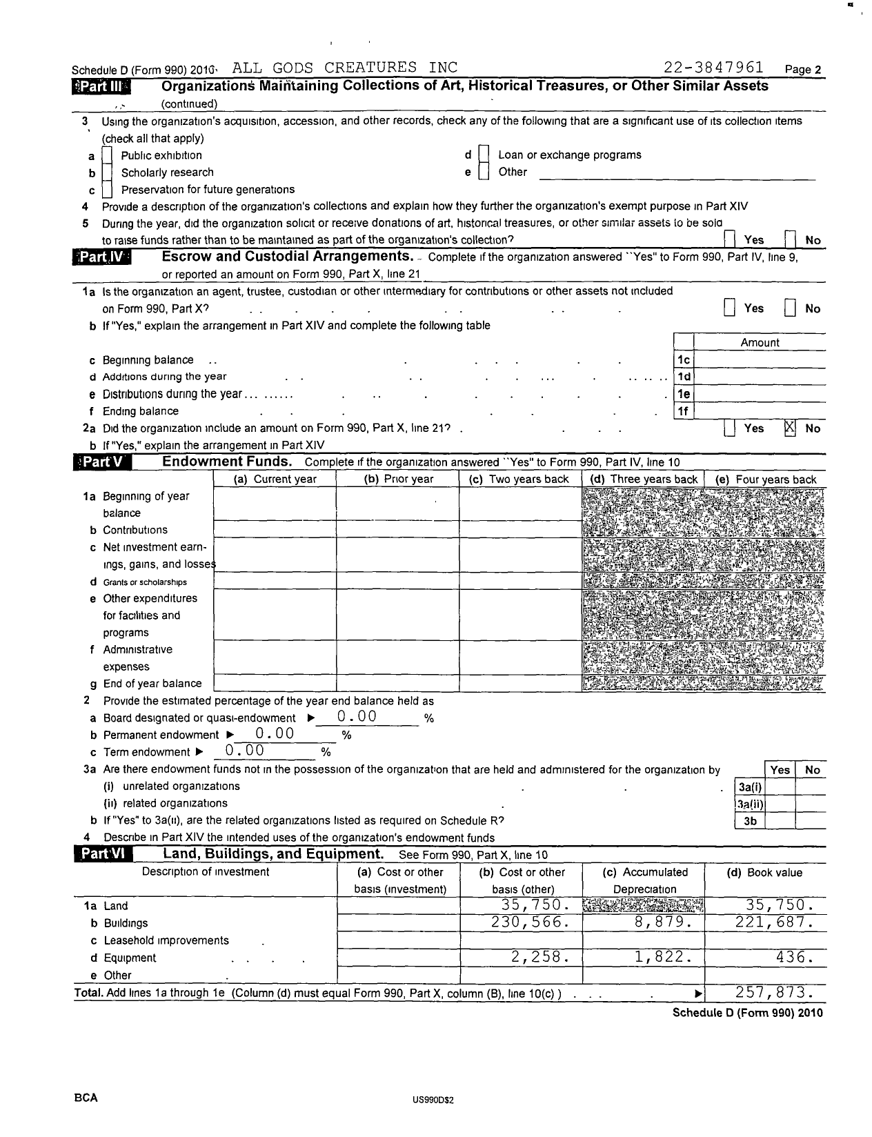 Image of first page of 2010 Form 990R for All Gods Creatures