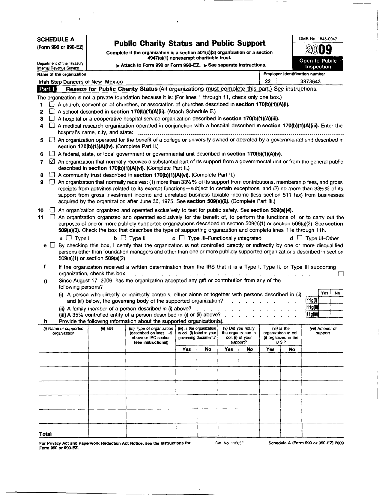 Image of first page of 2009 Form 990ER for Irish Step Dancers of New Mexico