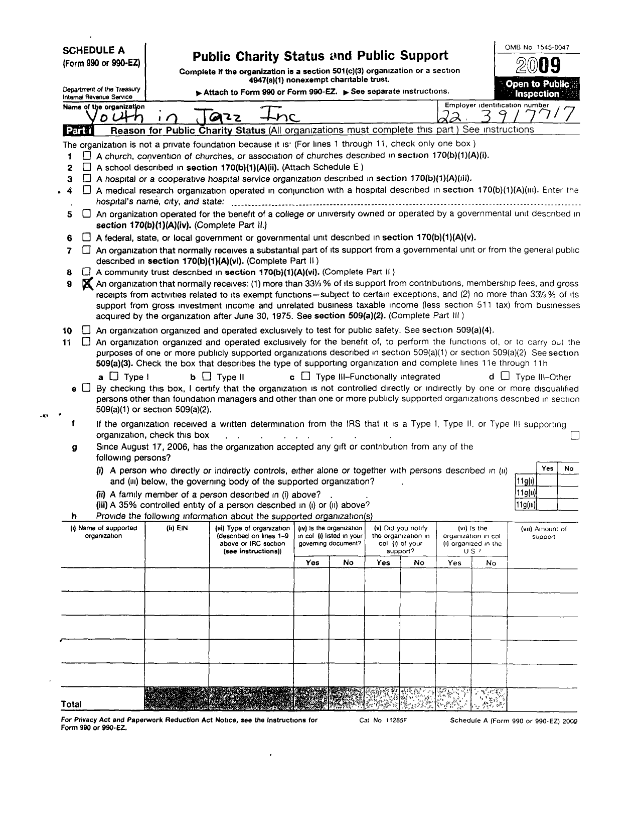 Image of first page of 2009 Form 990ER for Youth in Jazz