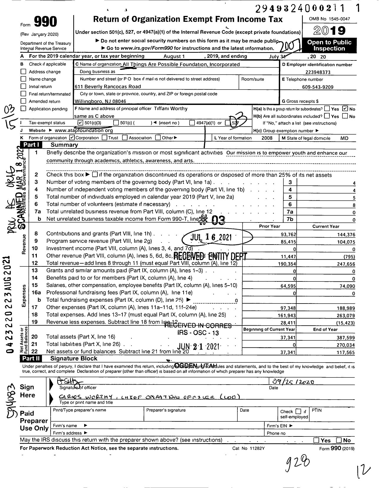 Image of first page of 2019 Form 990 for ATAP Foundation