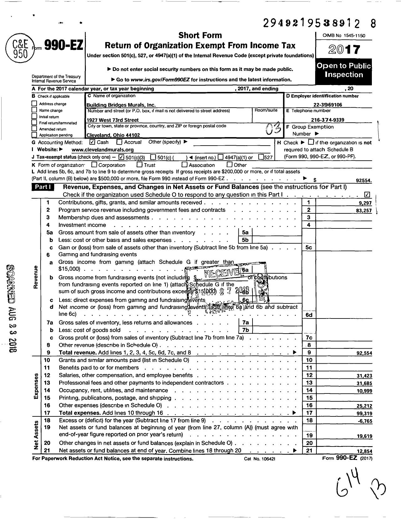 Image of first page of 2017 Form 990EZ for Building Bridges Murals