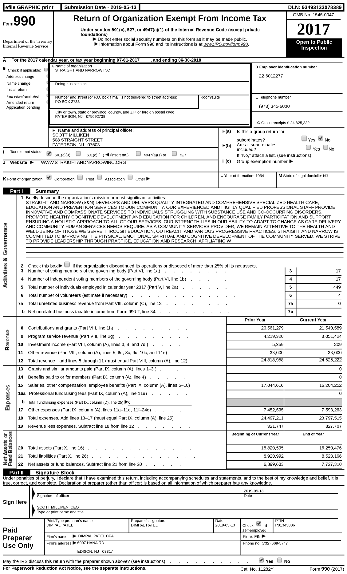 Image of first page of 2017 Form 990 for Straight and Narrow