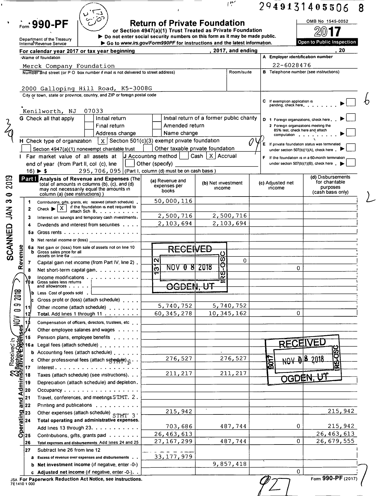 Image of first page of 2017 Form 990PF for Merck Foundation a New Jersey Nonprofit Corporation