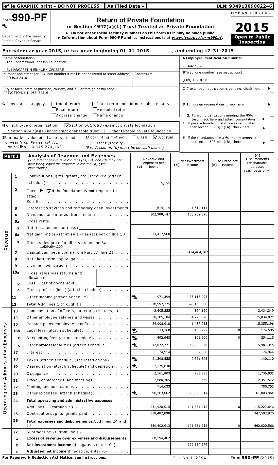 Image of first page of 2015 Form 990PF for Robert Wood Johnson Foundation (RWJF)