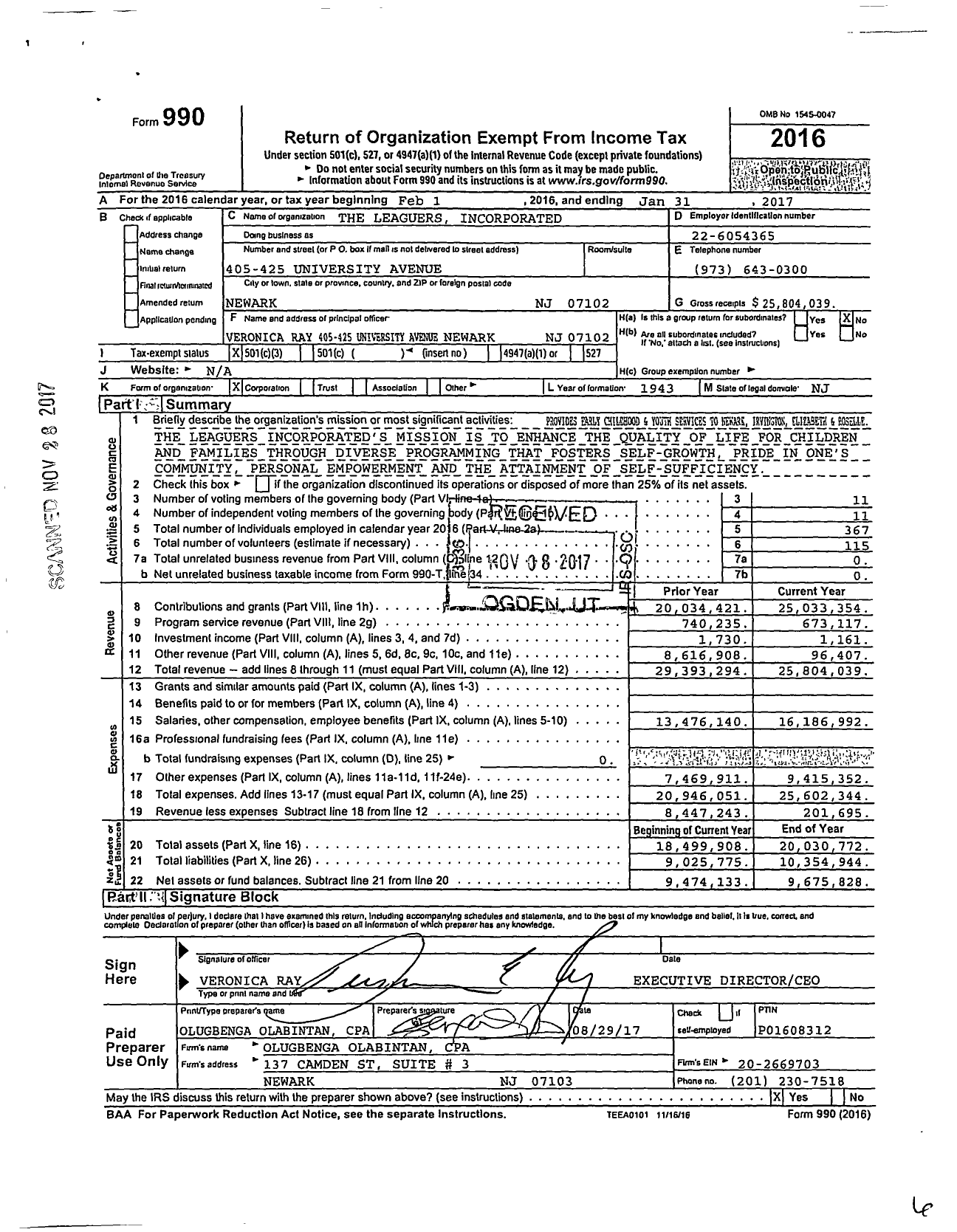 Image of first page of 2016 Form 990 for The Leaguers Incorporated