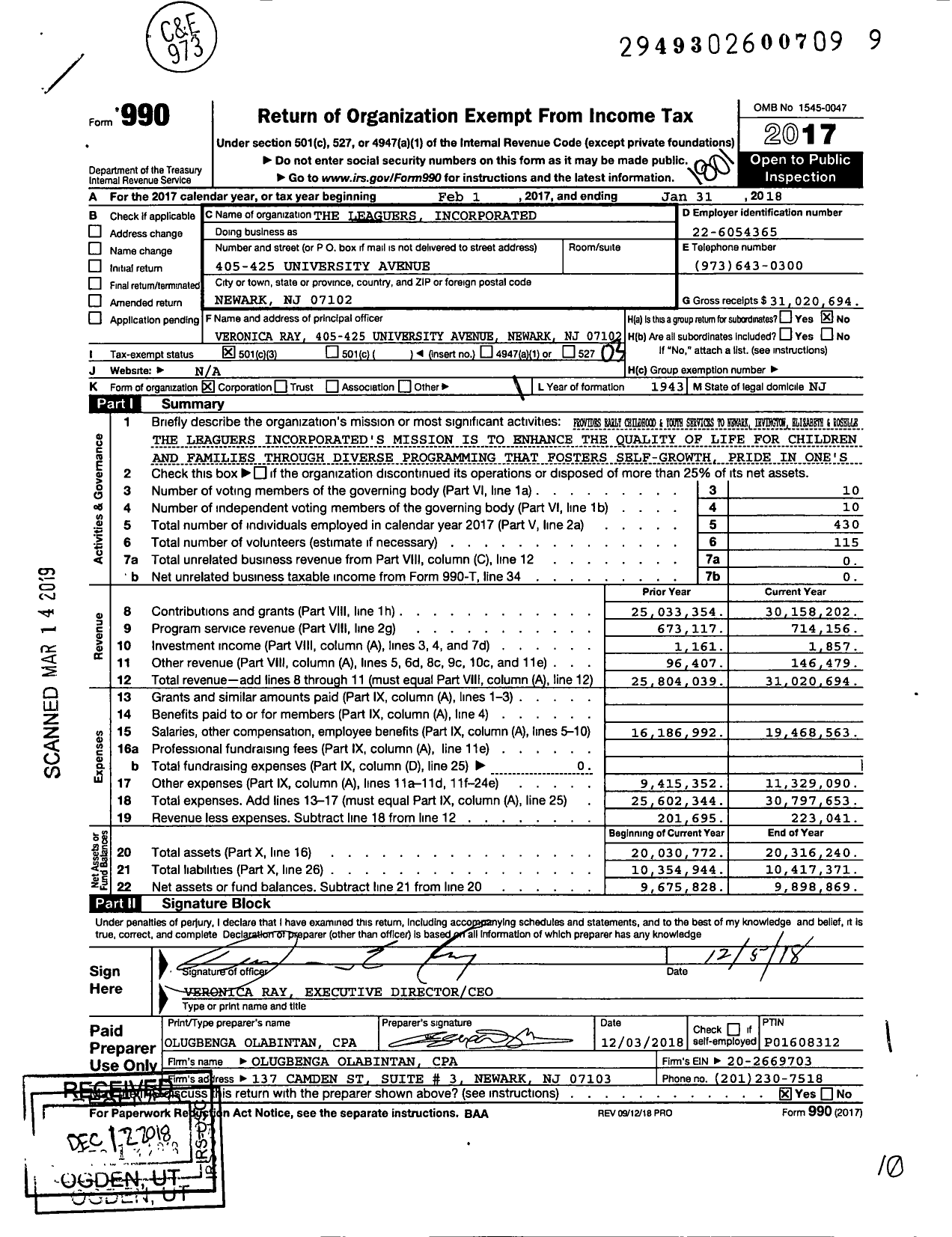Image of first page of 2017 Form 990 for The Leaguers Incorporated