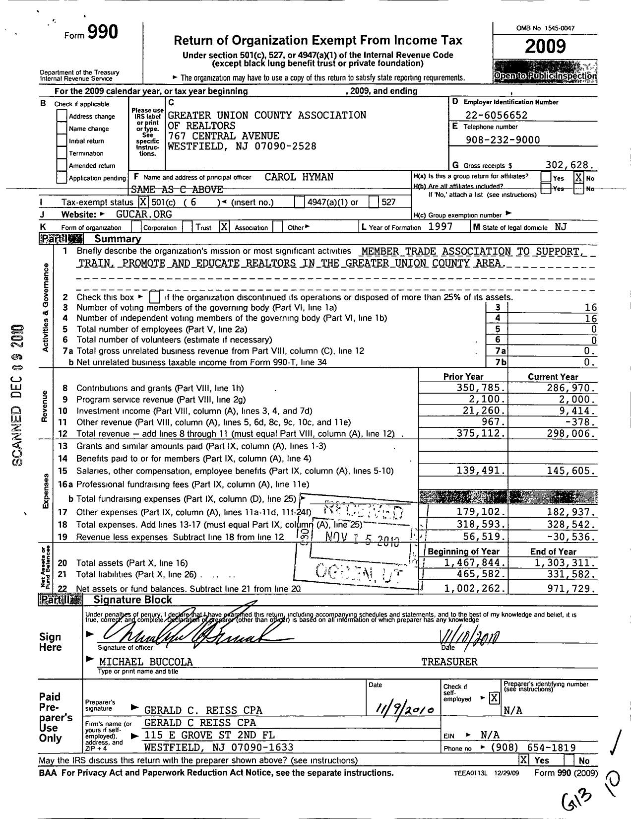Image of first page of 2009 Form 990O for Greater Union County Association of Realtors