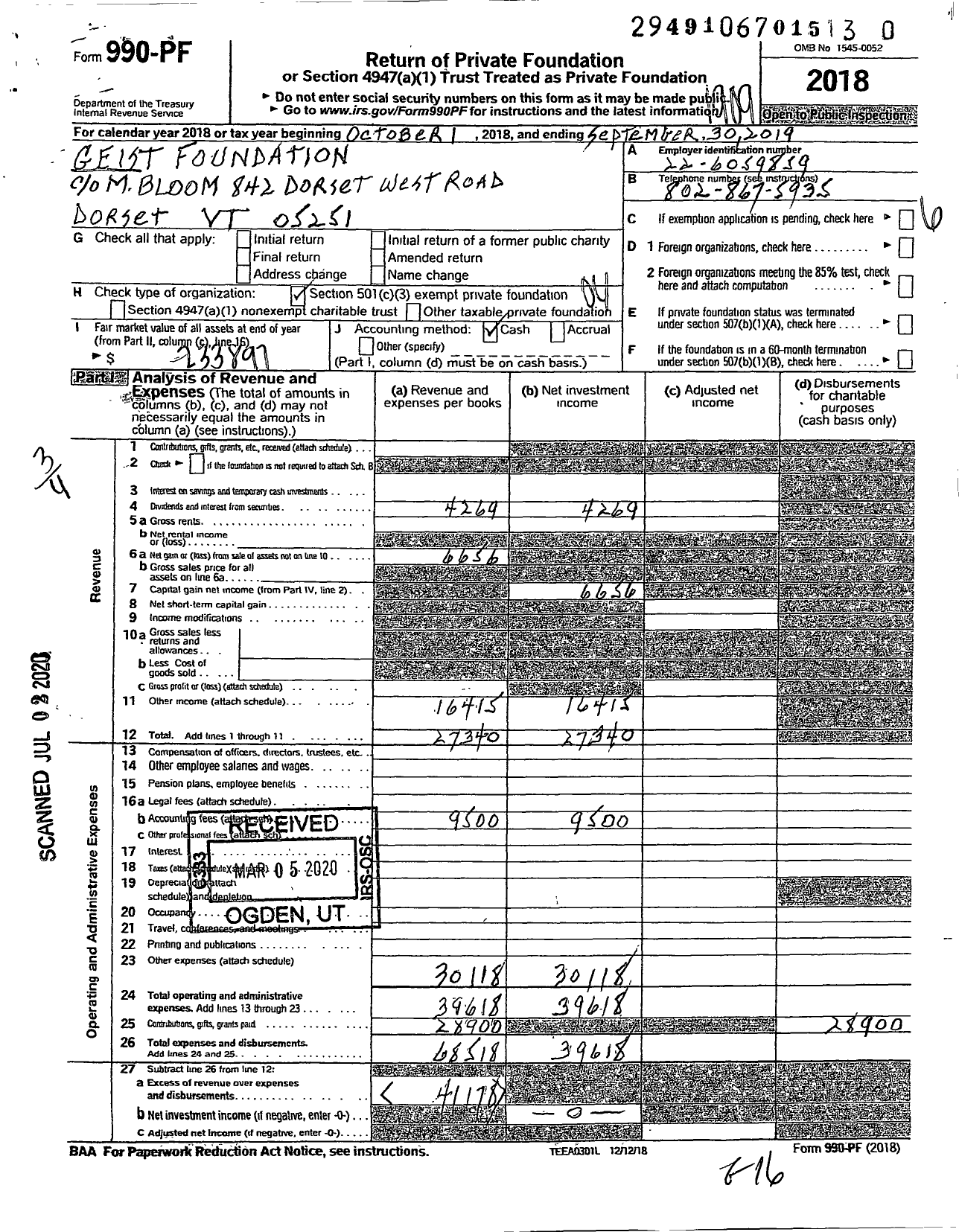 Image of first page of 2018 Form 990PR for The Geist Foundation